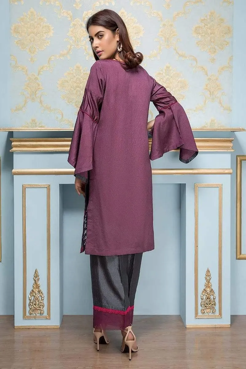 Sadia Aamir - Purple And Charcoal Flora - SA-LP08 - Khaddi Cotton - 1 Piece