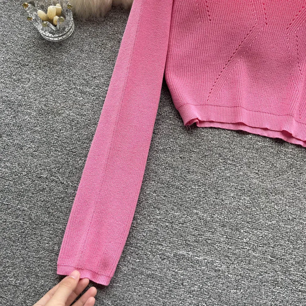 Solid Color Polo Collar Sweater
