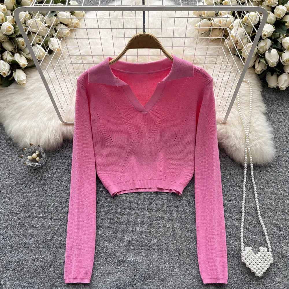 Solid Color Polo Collar Sweater