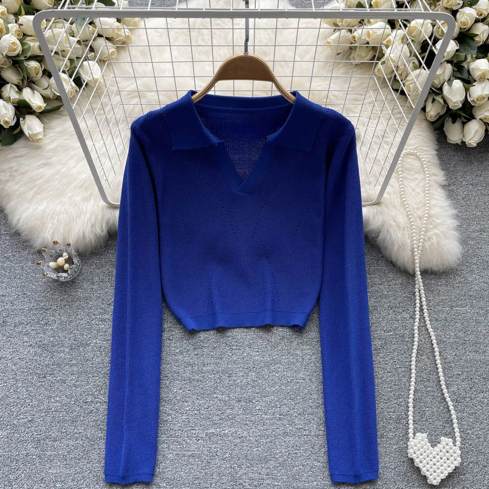 Solid Color Polo Collar Sweater