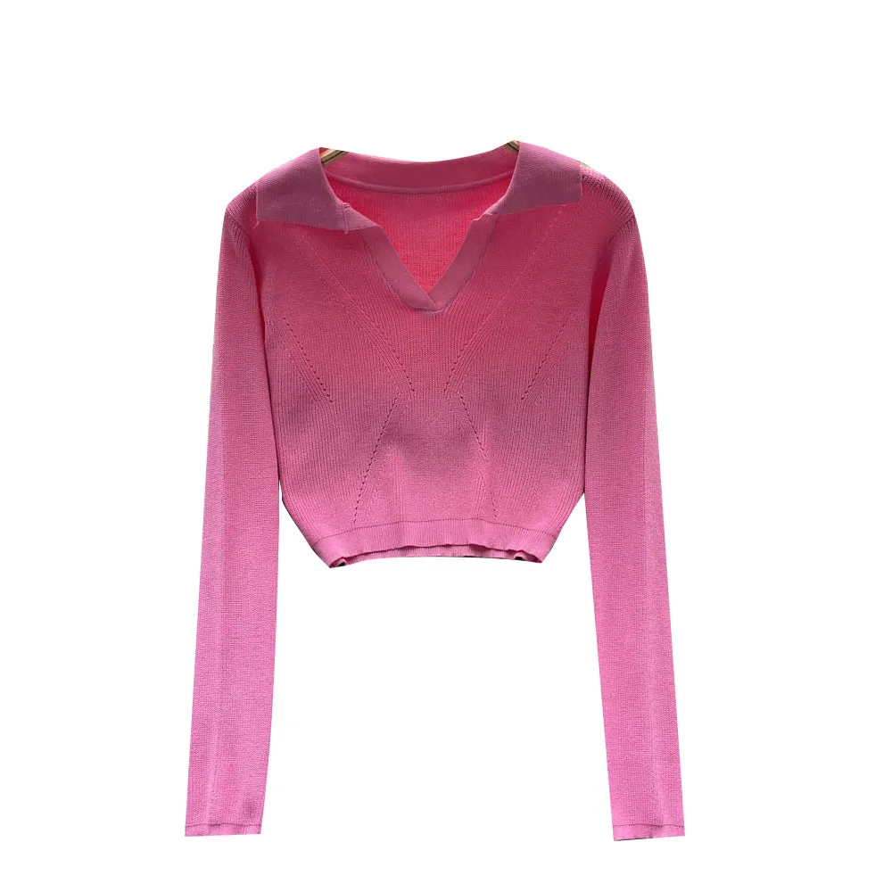 Solid Color Polo Collar Sweater