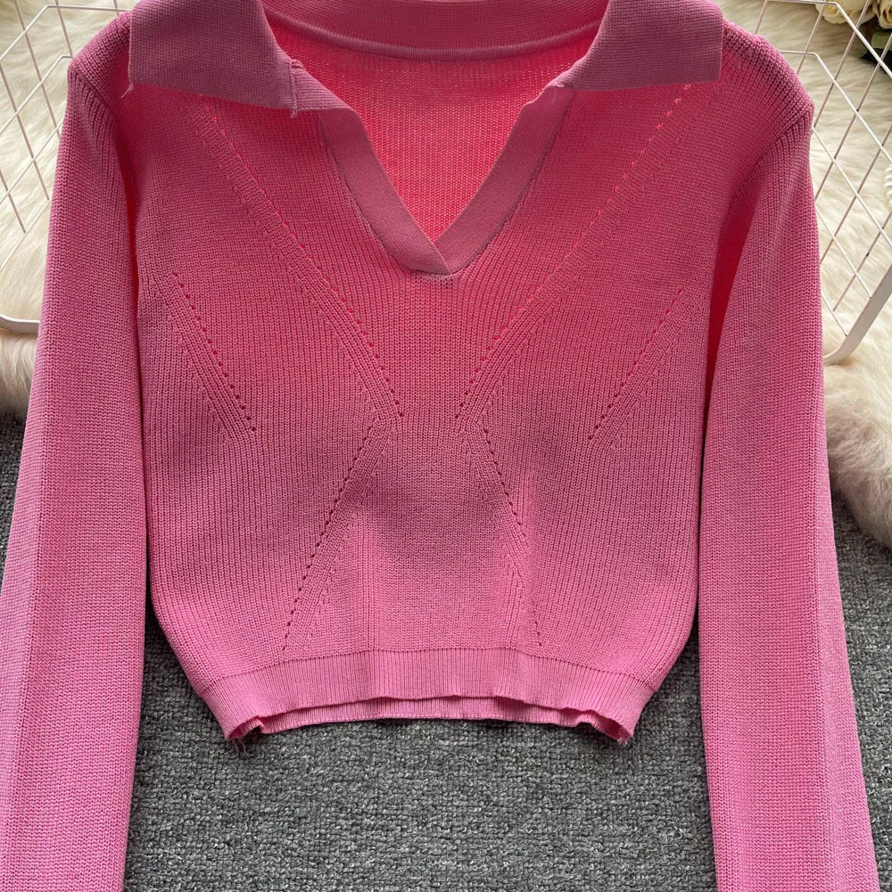 Solid Color Polo Collar Sweater