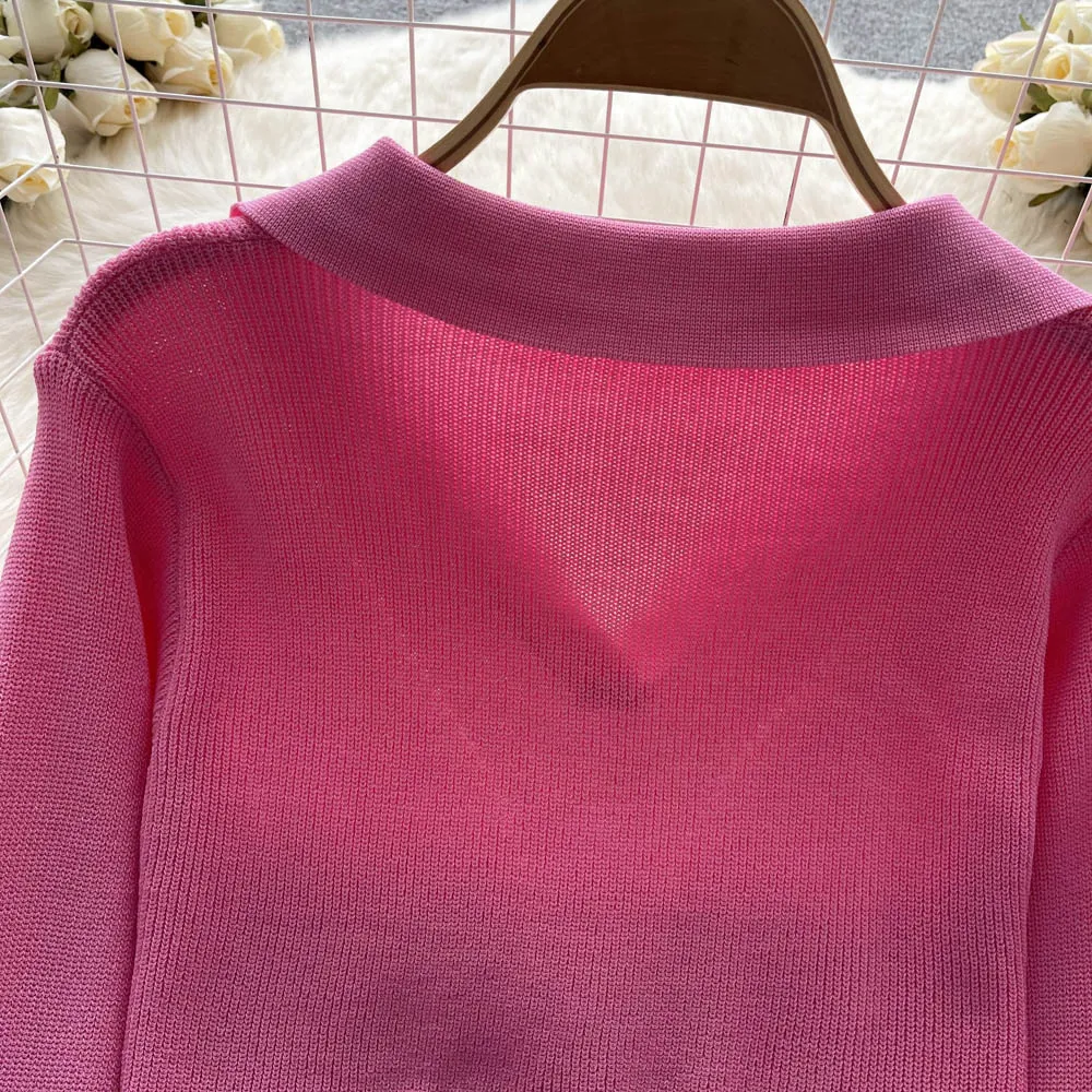 Solid Color Polo Collar Sweater