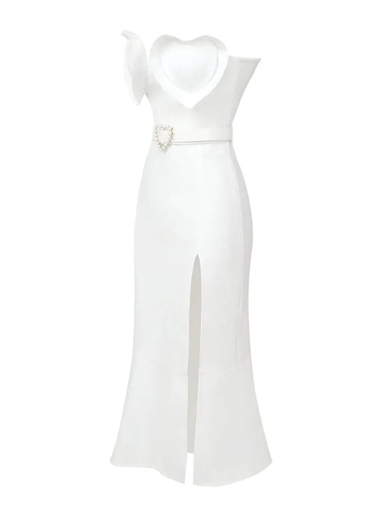 Solid Sexy Split Bodycon Dresses For Women Strapless Sleeveless High Waist Patchwork Belt Slimming Dress Female