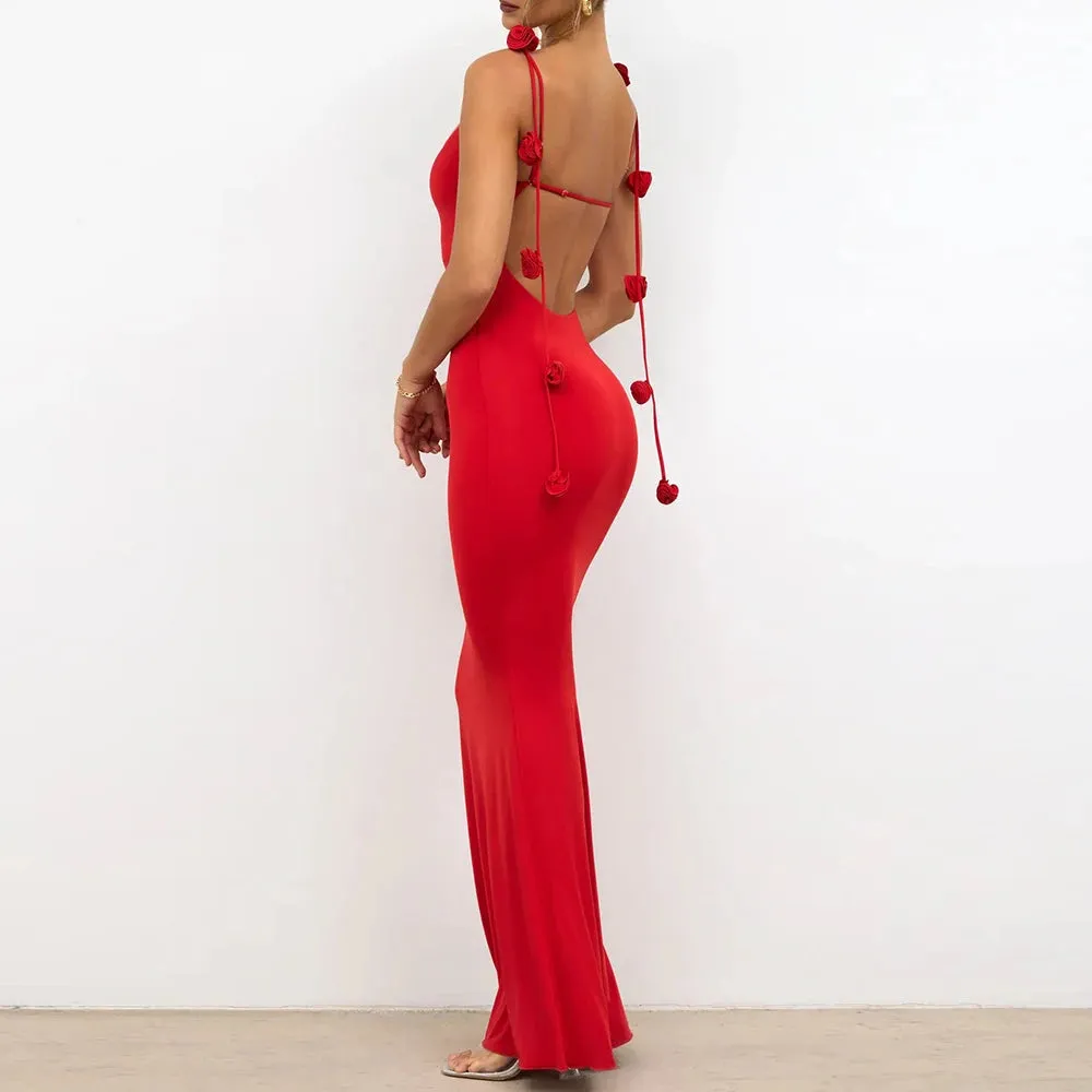 Spliced Appliques Solid Sexy Dresses For Women Square Collar Sleeveless High Waist Backless Temperament Bodycon Dress Female