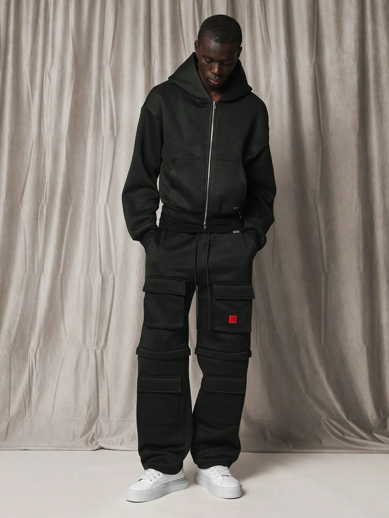 Straight Fit Exposed Multi Pocket Cargo Hybrid Sweatpants