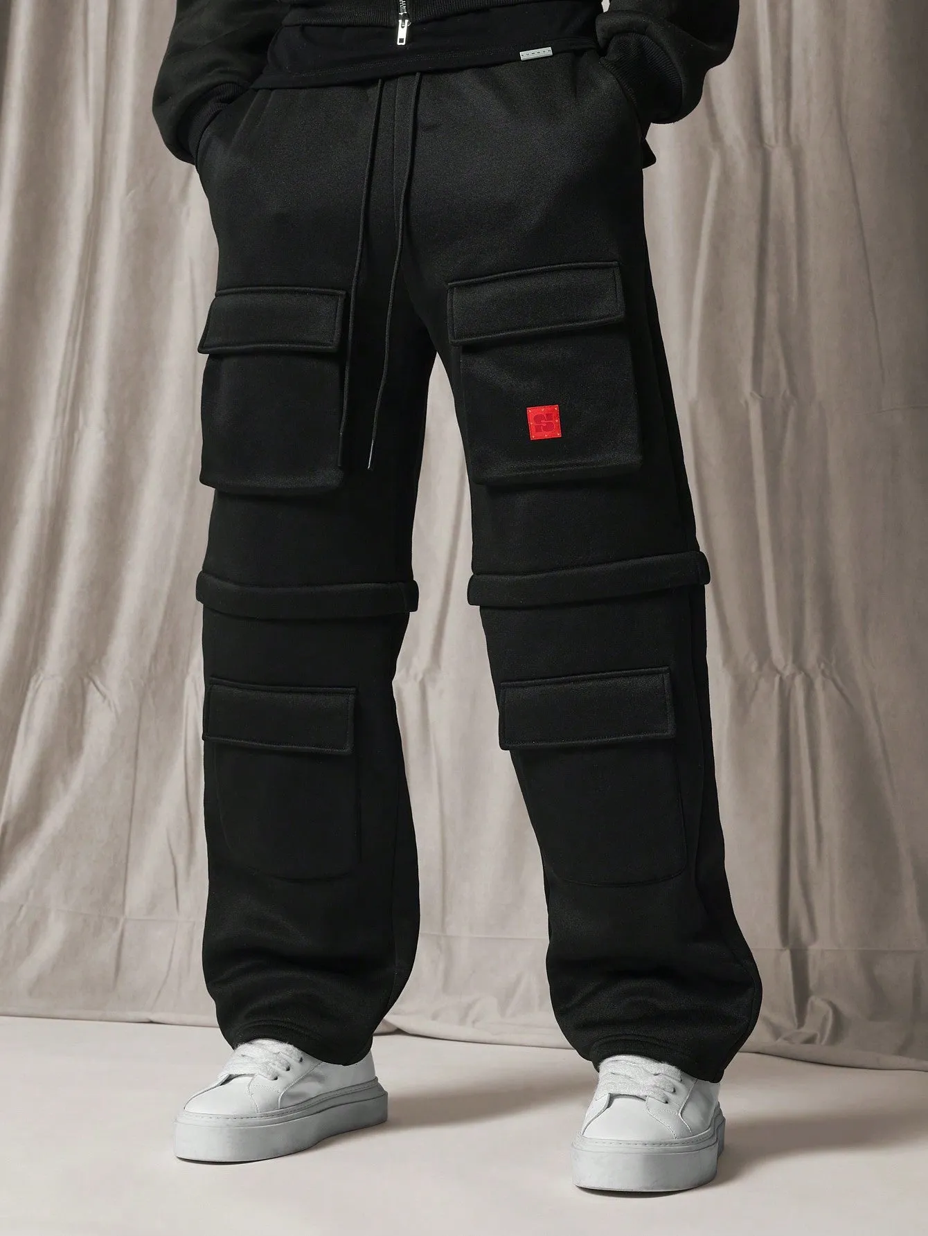 Straight Fit Exposed Multi Pocket Cargo Hybrid Sweatpants