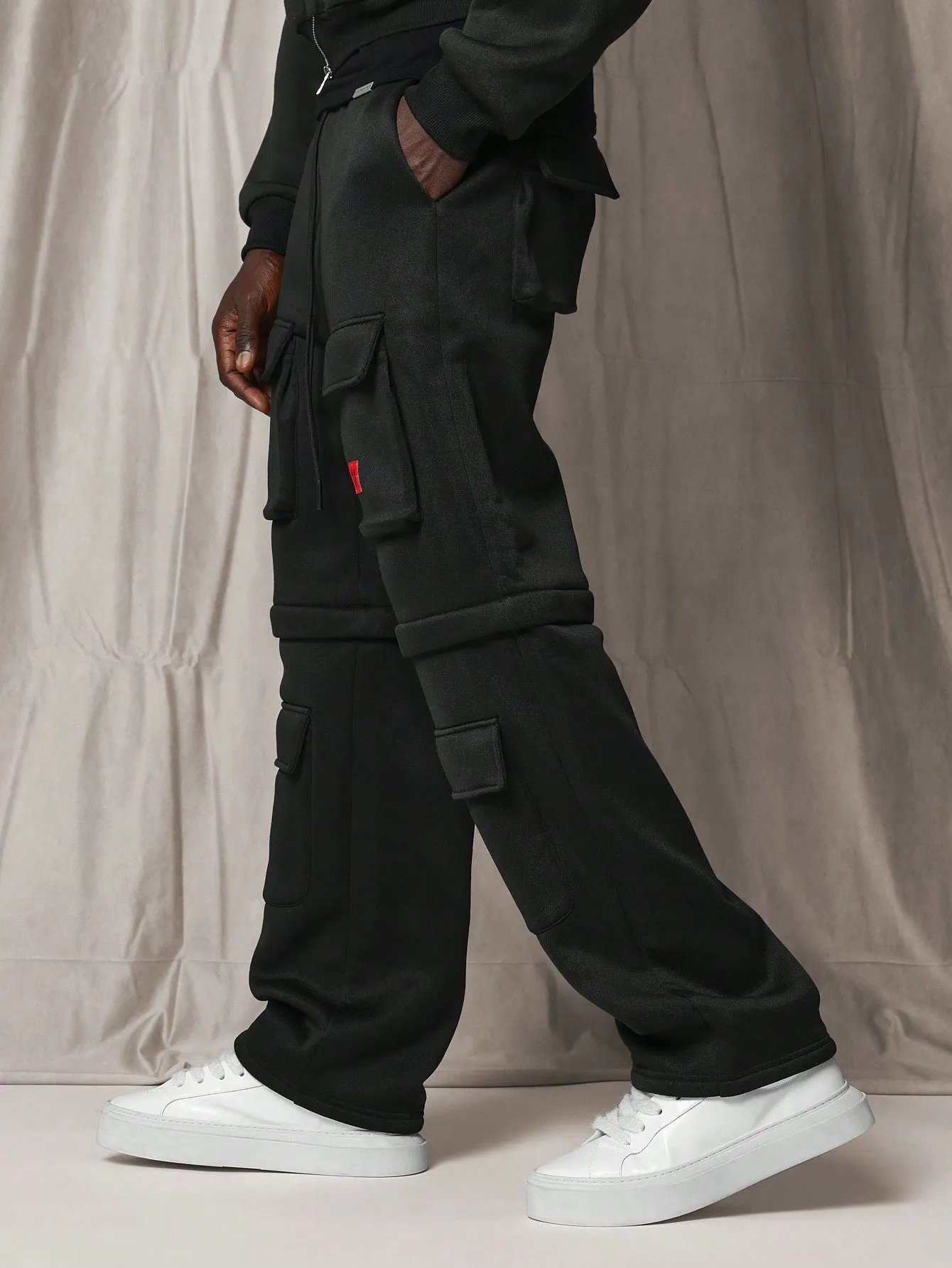 Straight Fit Exposed Multi Pocket Cargo Hybrid Sweatpants