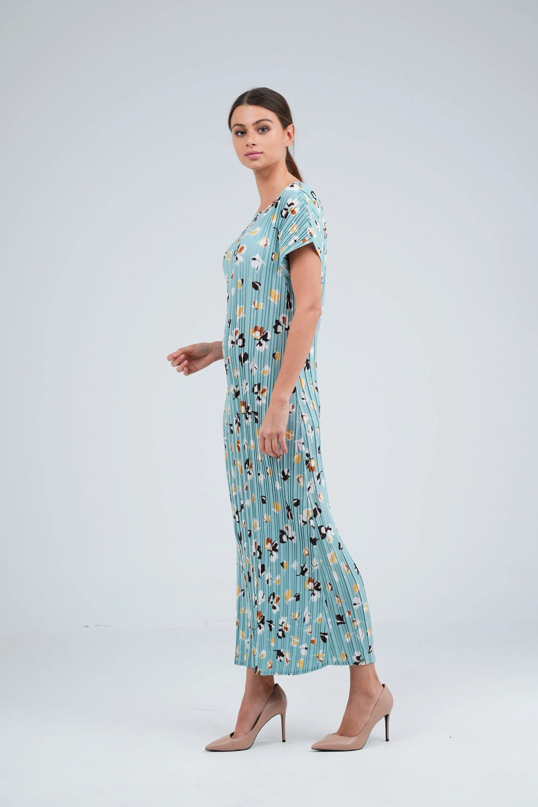 [Summer]Doreen Pleated Cap Sleeve Floral Dress