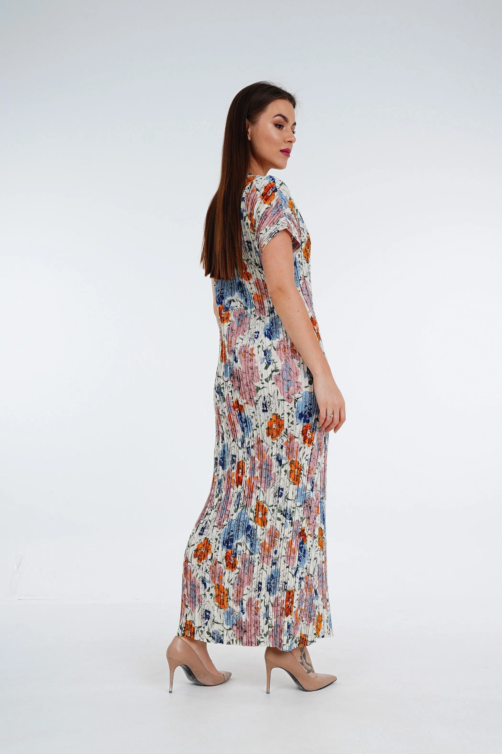[Summer]Doreen Pleated Cap Sleeve Floral Dress