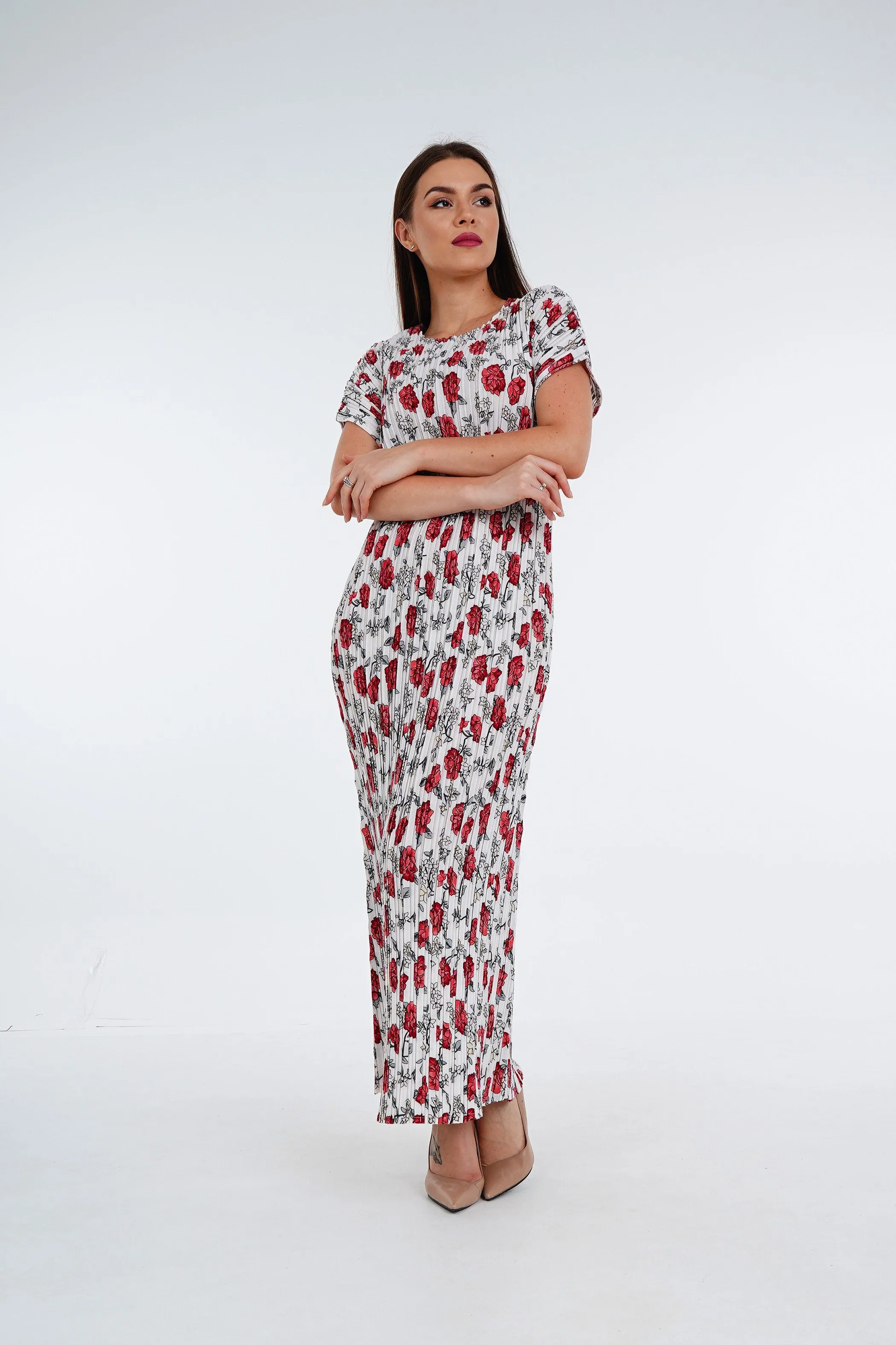 [Summer]Doreen Pleated Cap Sleeve Floral Dress