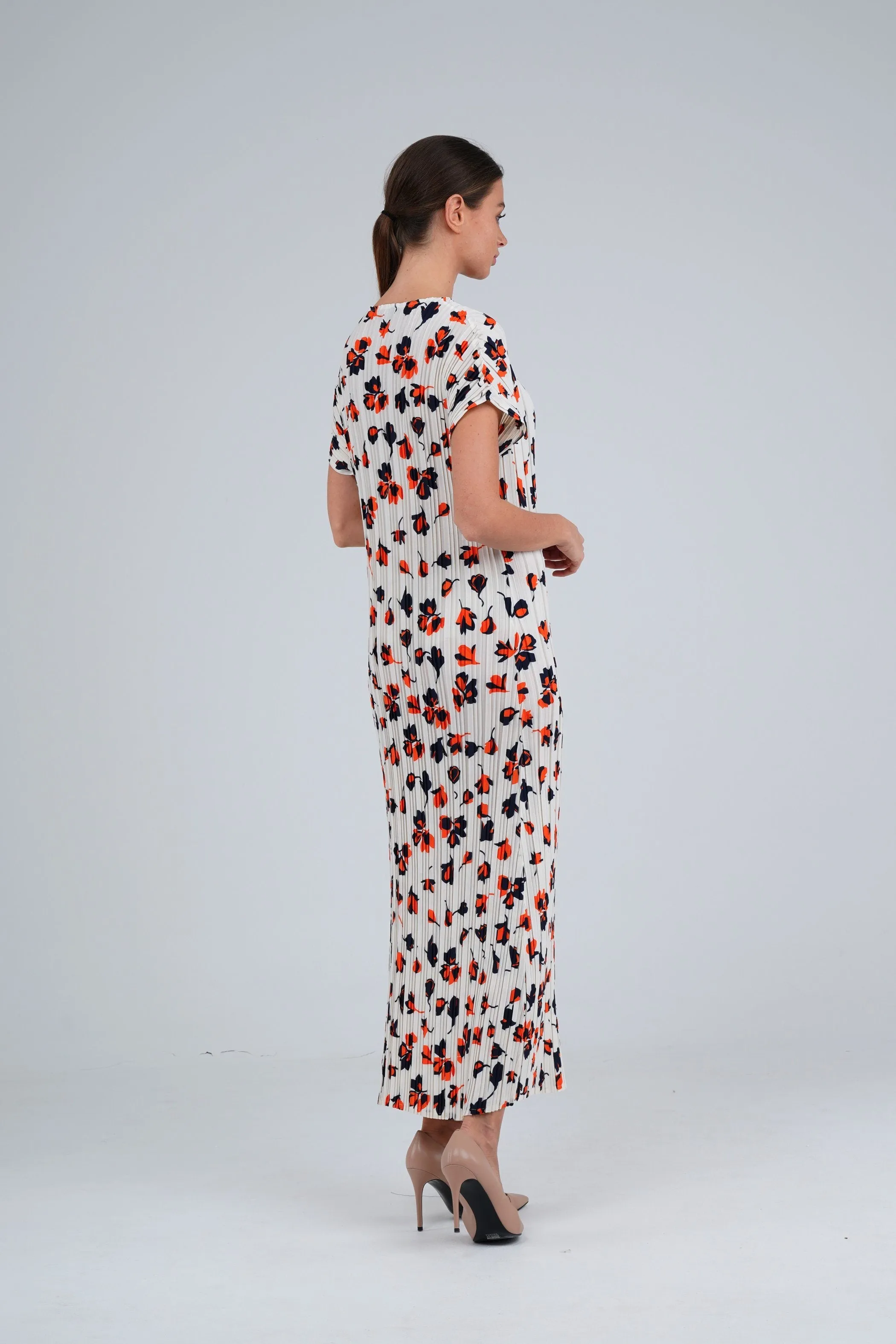 [Summer]Doreen Pleated Cap Sleeve Floral Dress