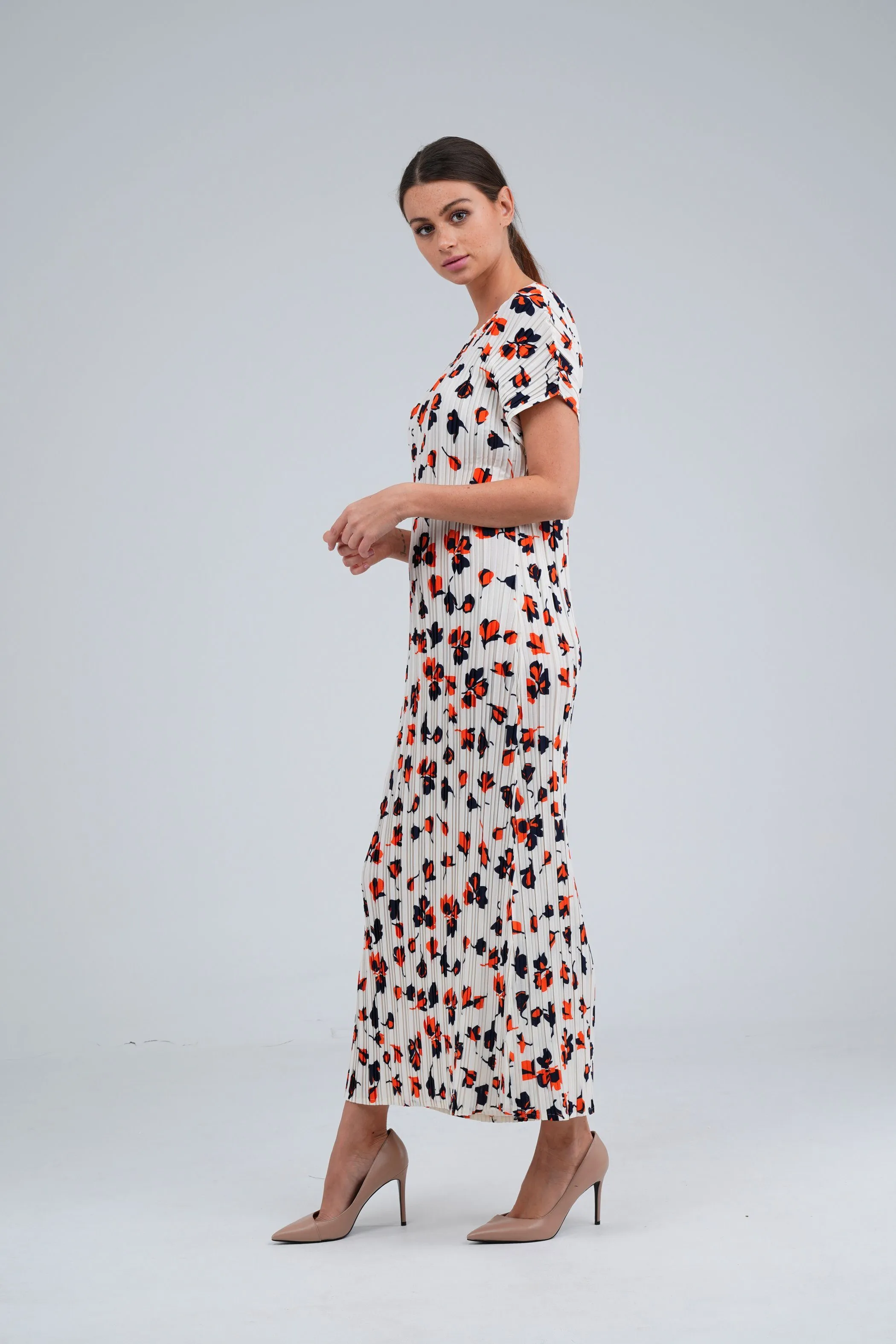[Summer]Doreen Pleated Cap Sleeve Floral Dress