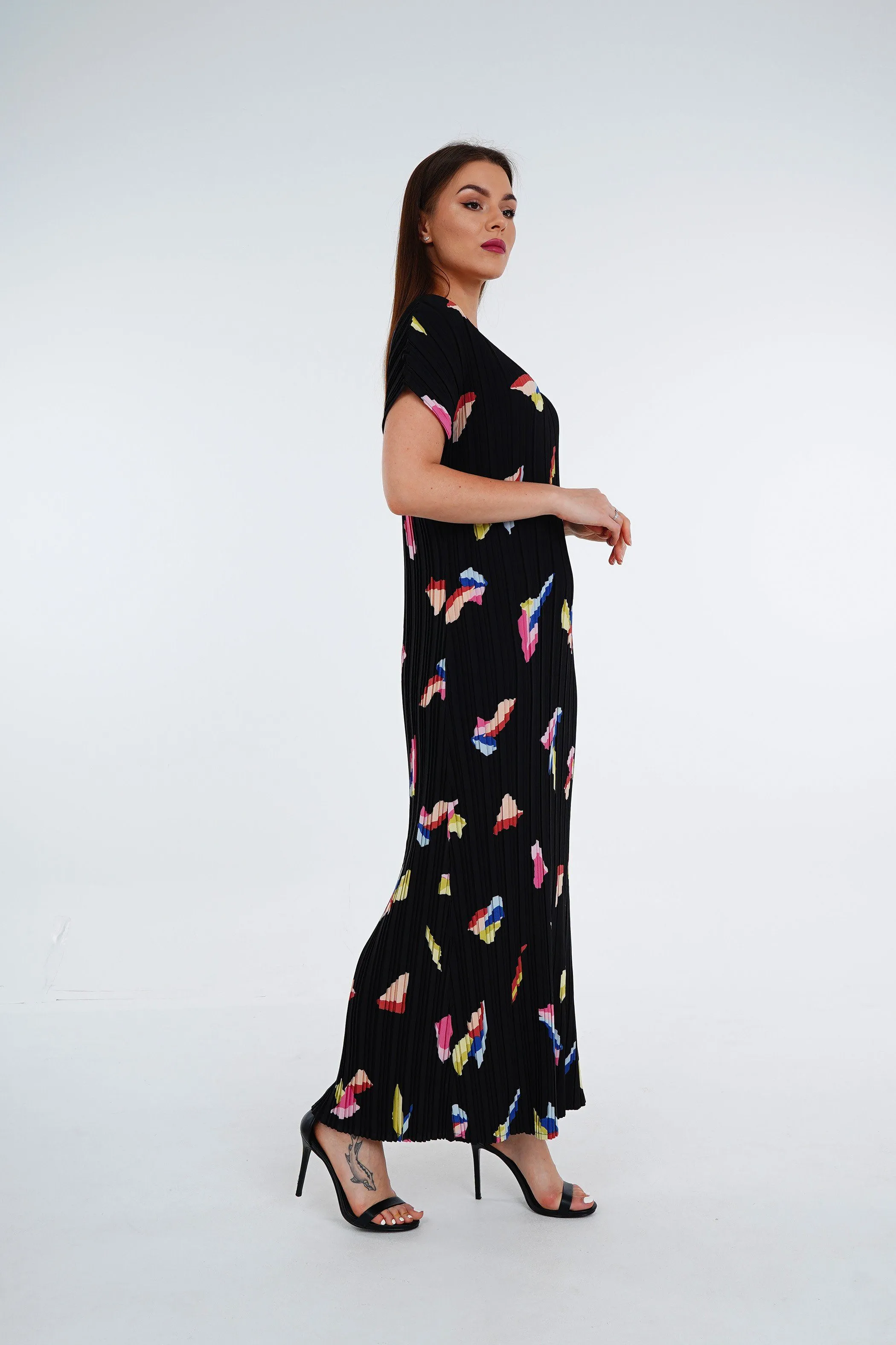 [Summer]Doreen Pleated Cap Sleeve Floral Dress
