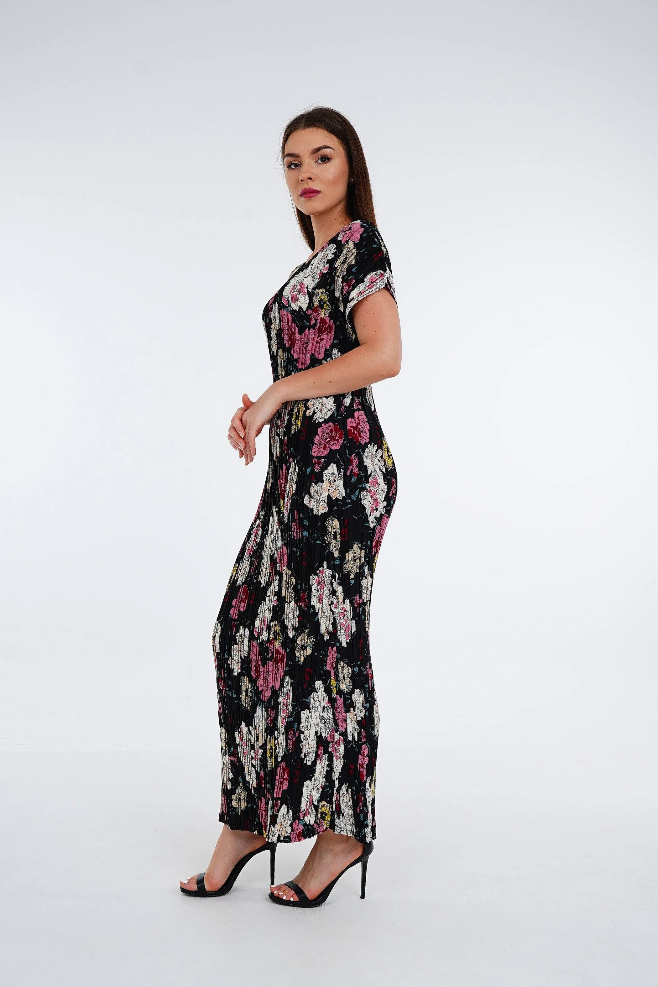 [Summer]Doreen Pleated Cap Sleeve Floral Dress