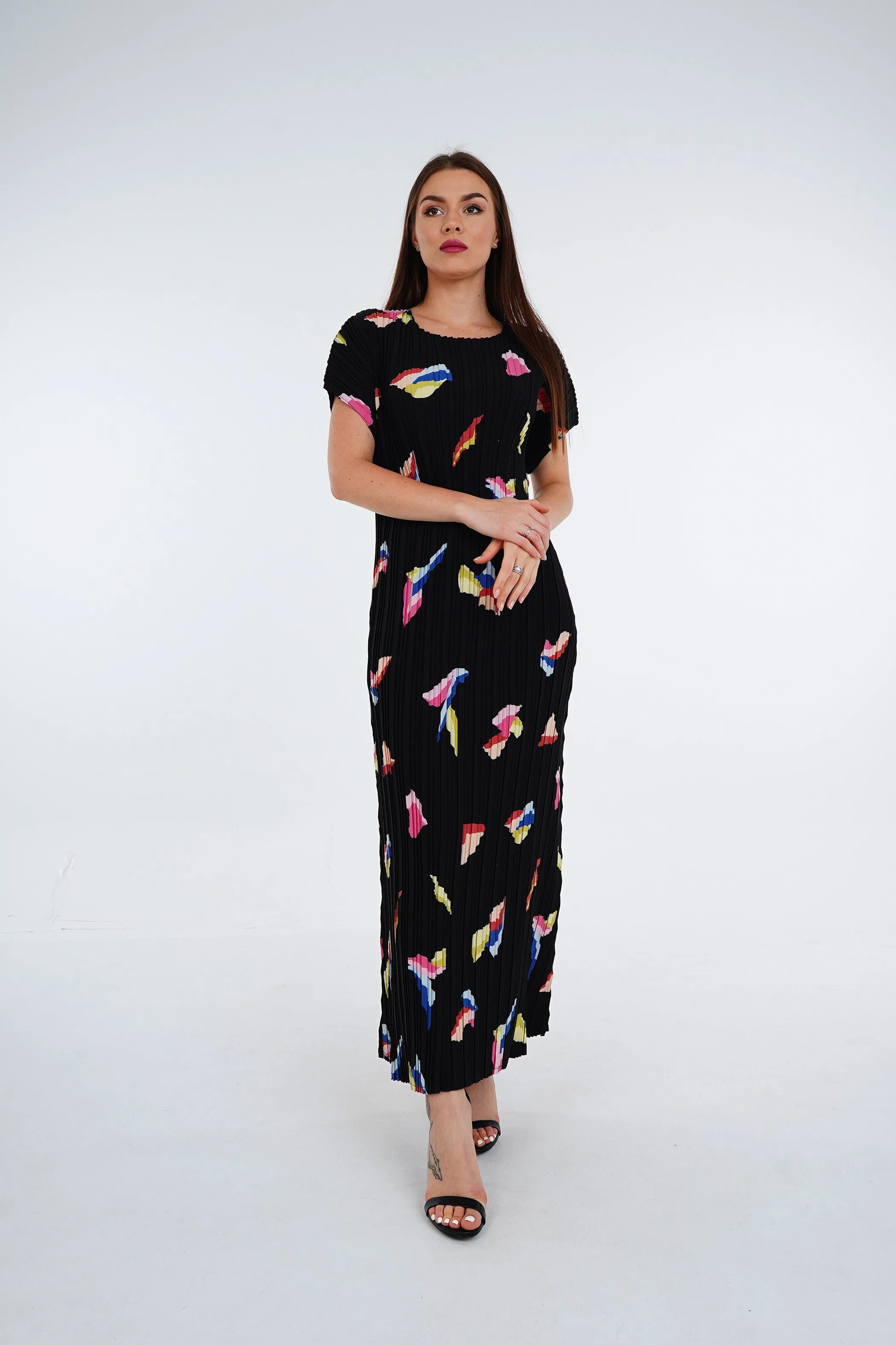[Summer]Doreen Pleated Cap Sleeve Floral Dress