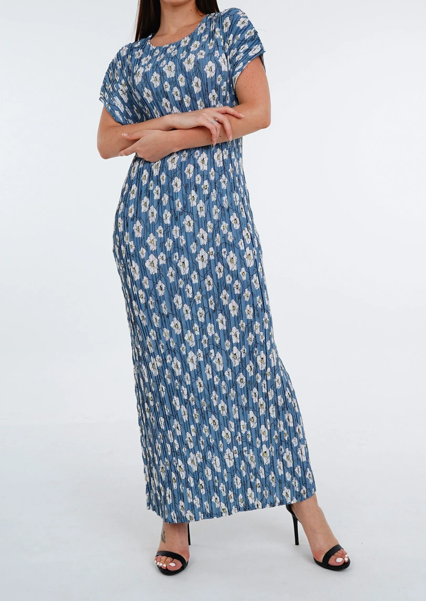 [Summer]Doreen Pleated Cap Sleeve Floral Dress