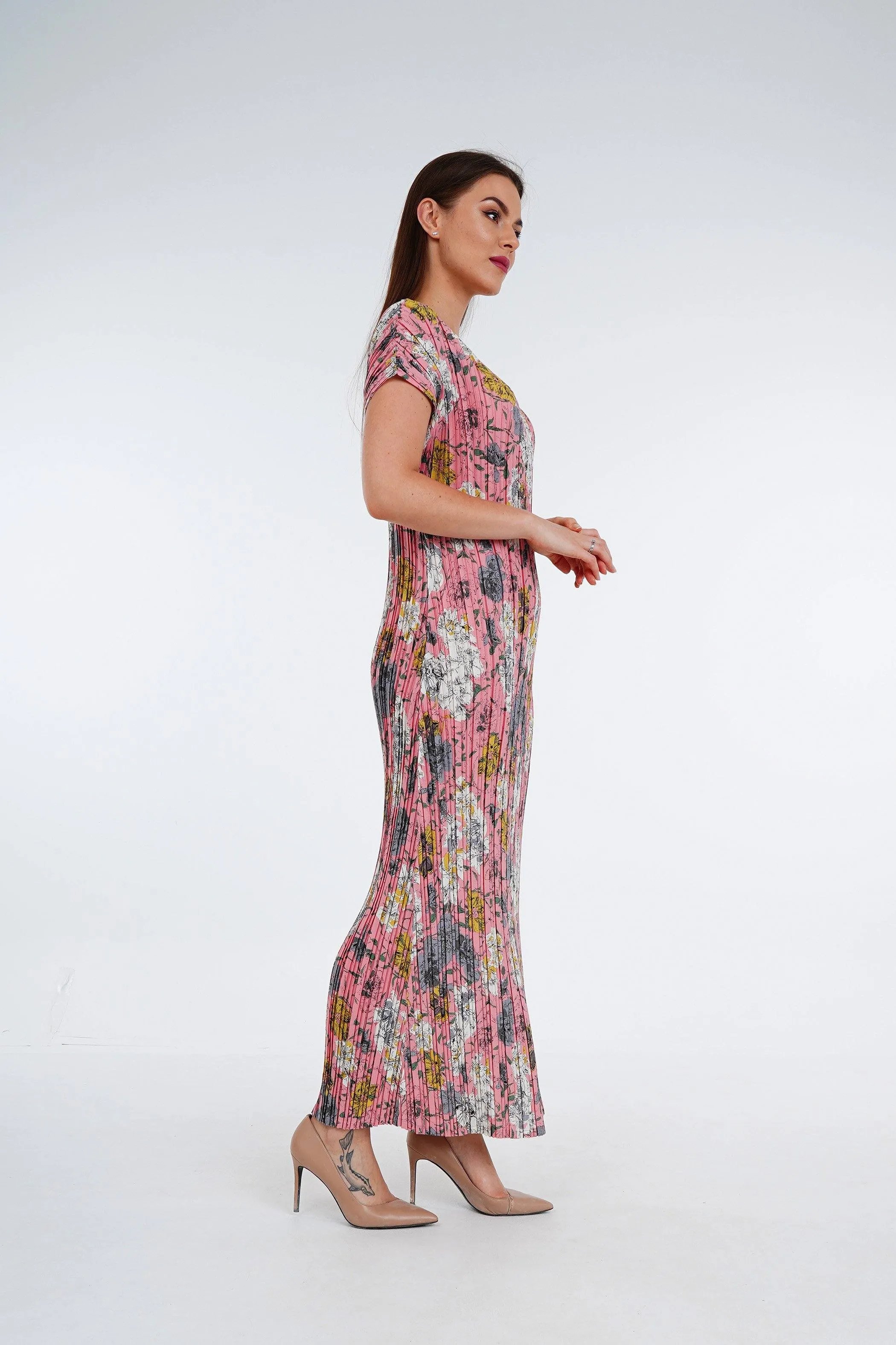 [Summer]Doreen Pleated Cap Sleeve Floral Dress