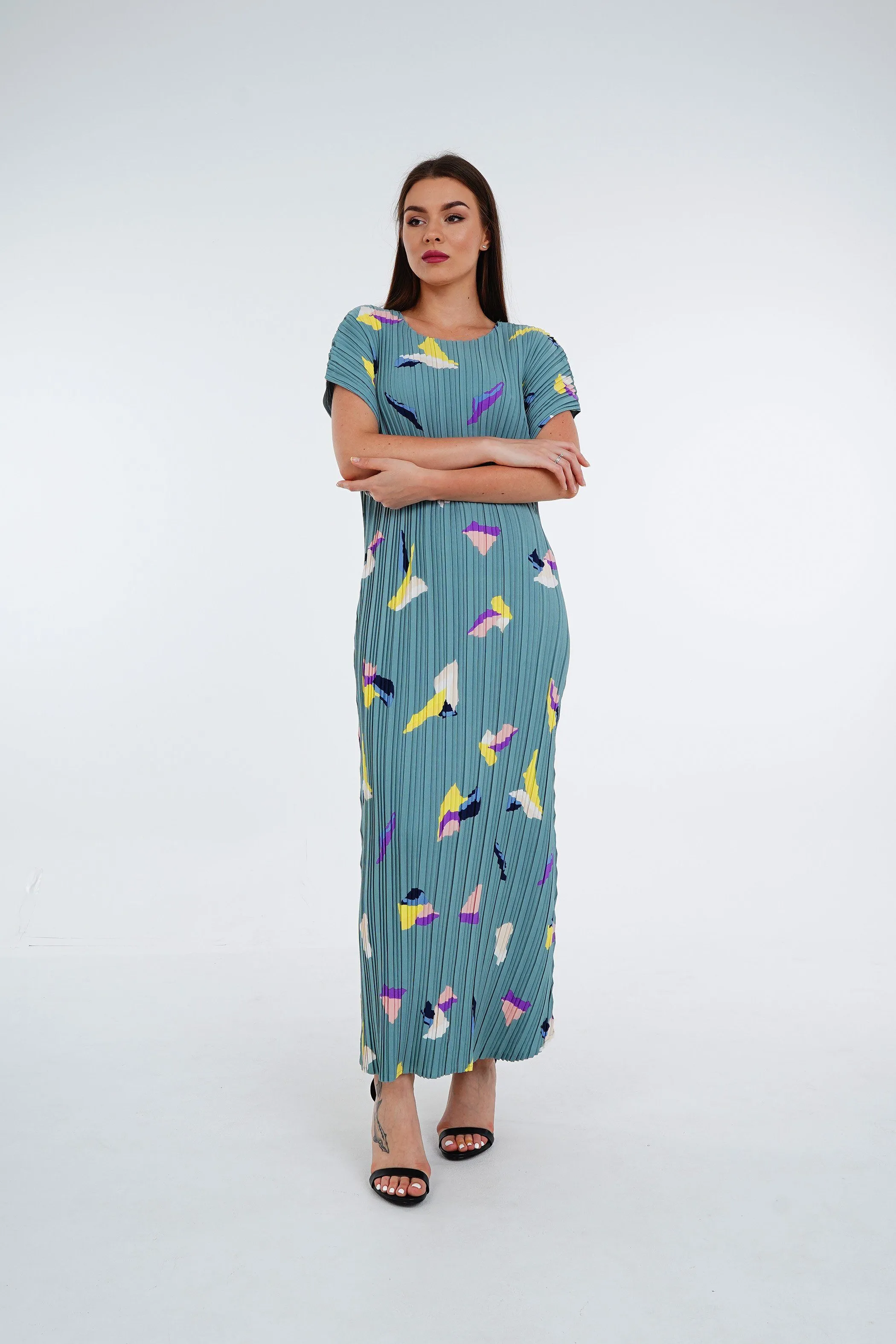 [Summer]Doreen Pleated Cap Sleeve Floral Dress