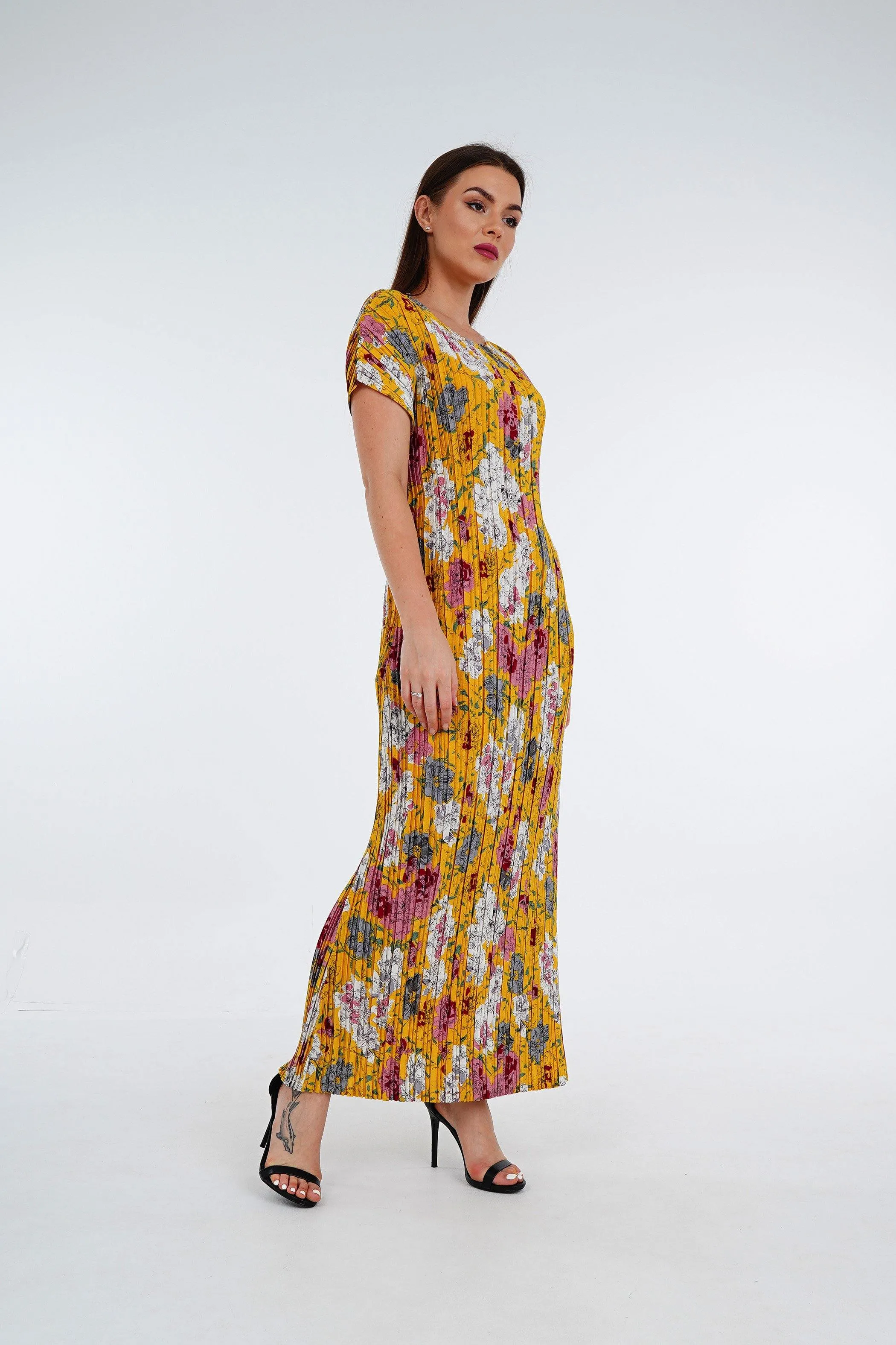 [Summer]Doreen Pleated Cap Sleeve Floral Dress