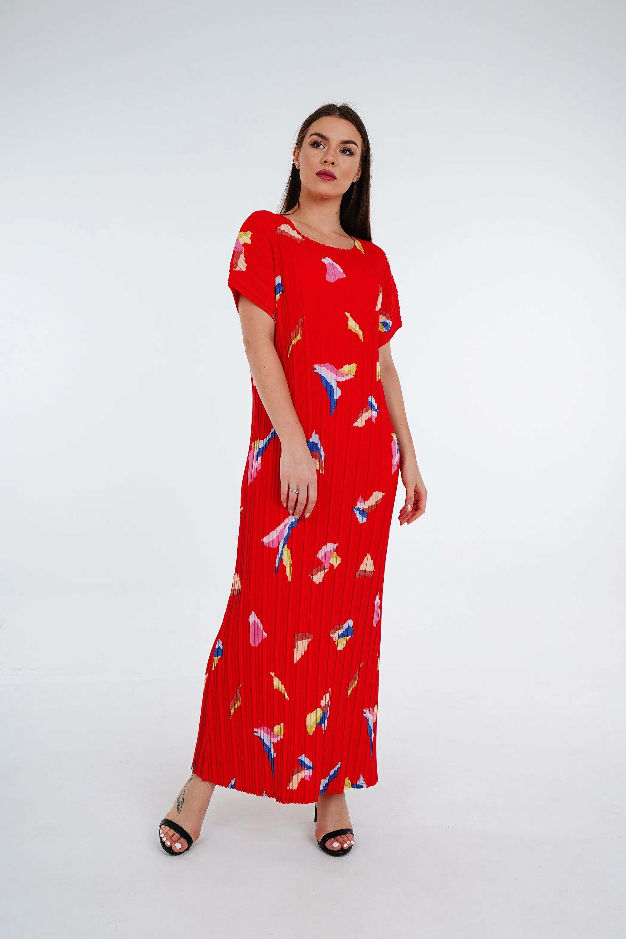 [Summer]Doreen Pleated Cap Sleeve Floral Dress