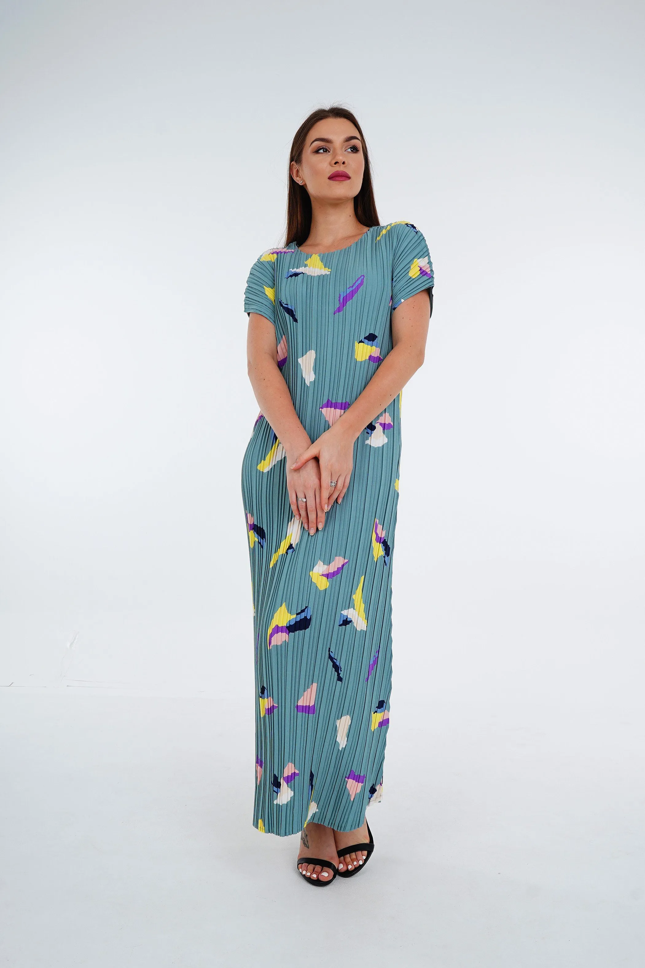 [Summer]Doreen Pleated Cap Sleeve Floral Dress