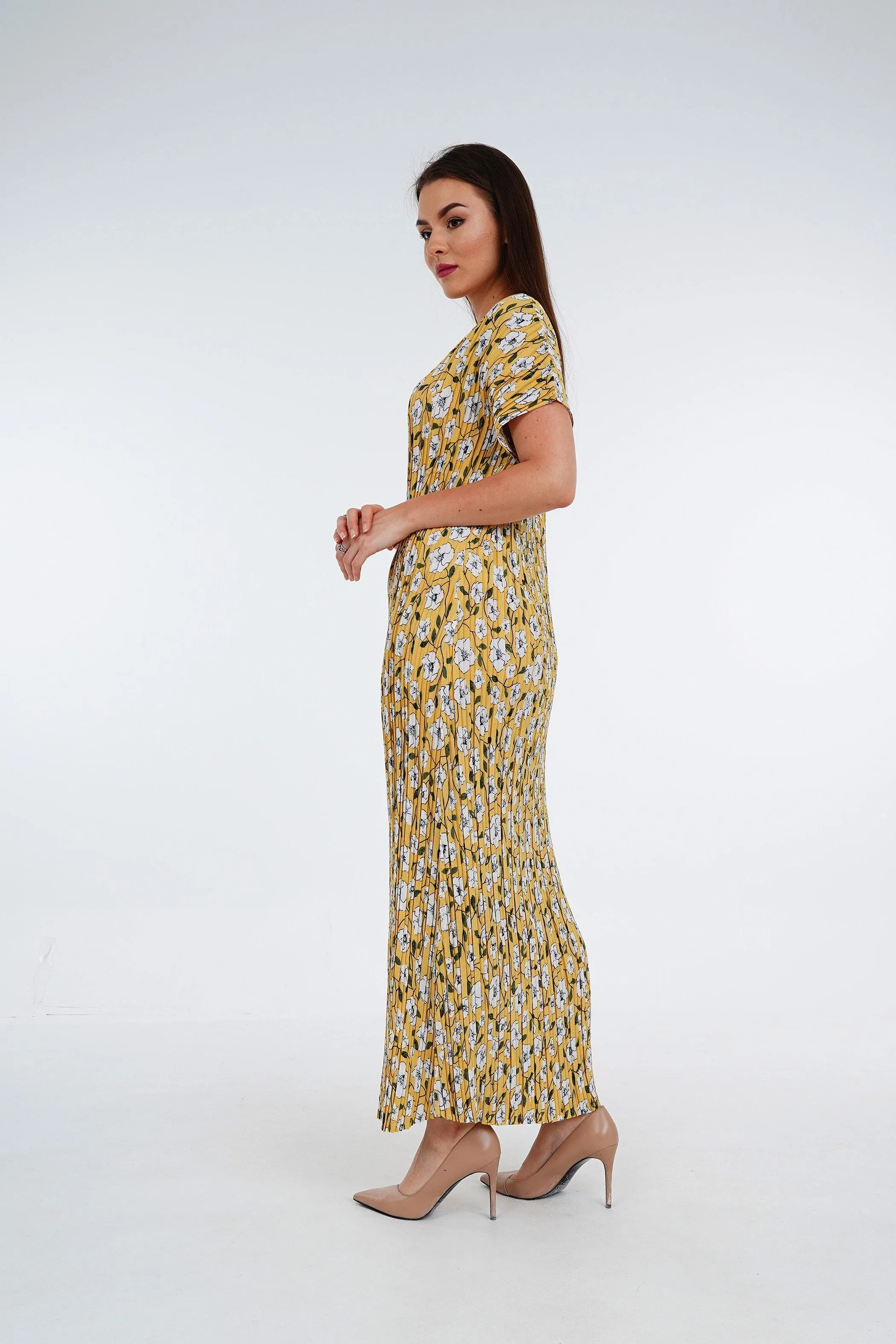 [Summer]Doreen Pleated Cap Sleeve Floral Dress