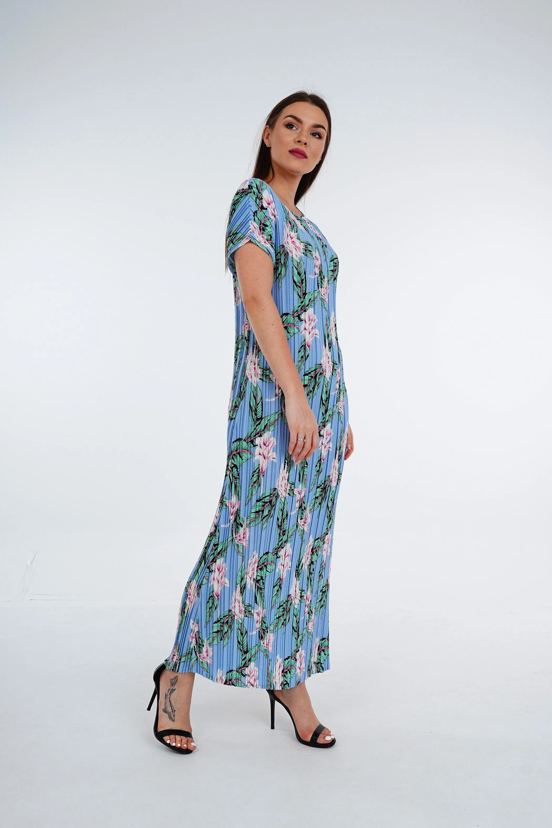 [Summer]Doreen Pleated Cap Sleeve Floral Dress