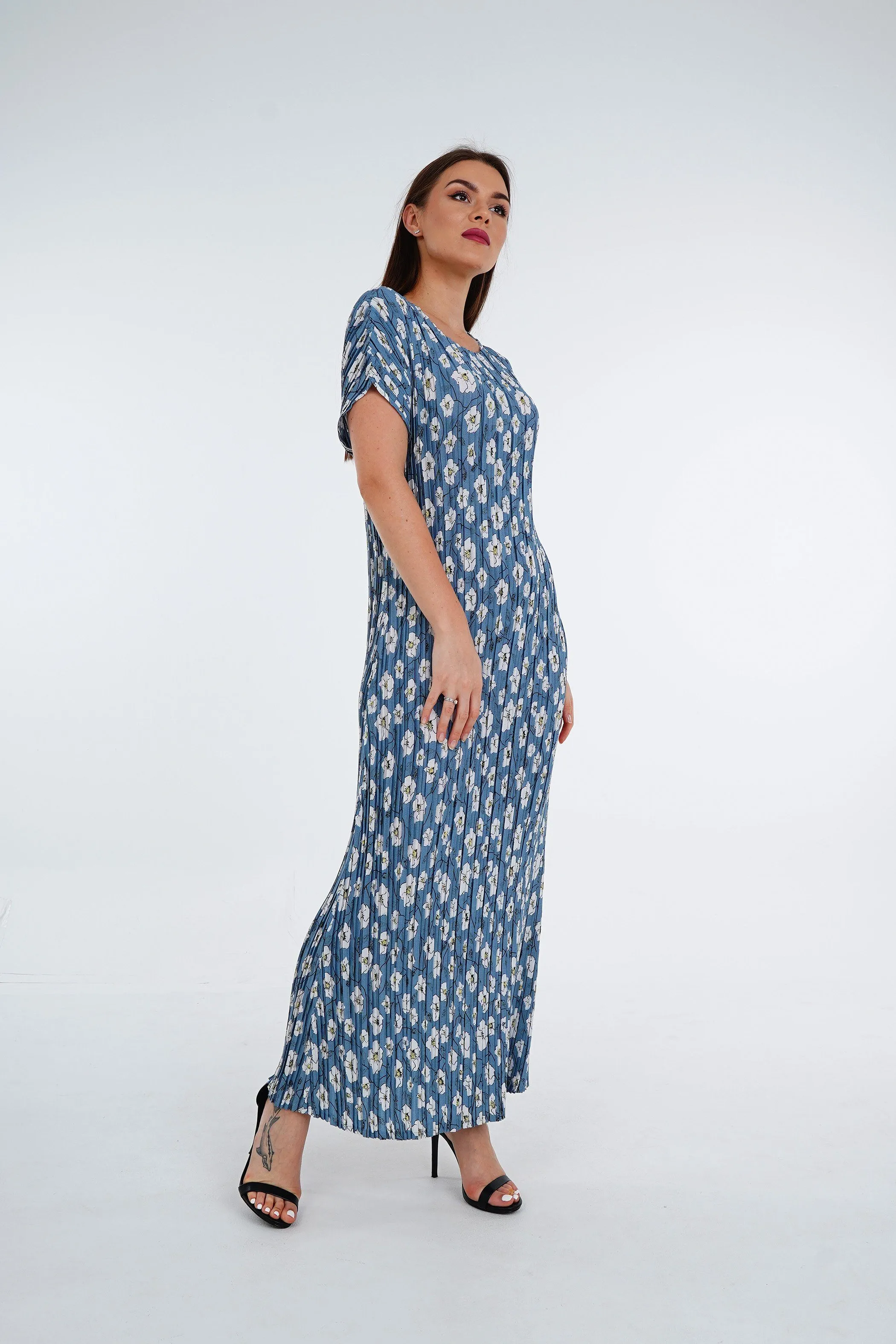 [Summer]Doreen Pleated Cap Sleeve Floral Dress