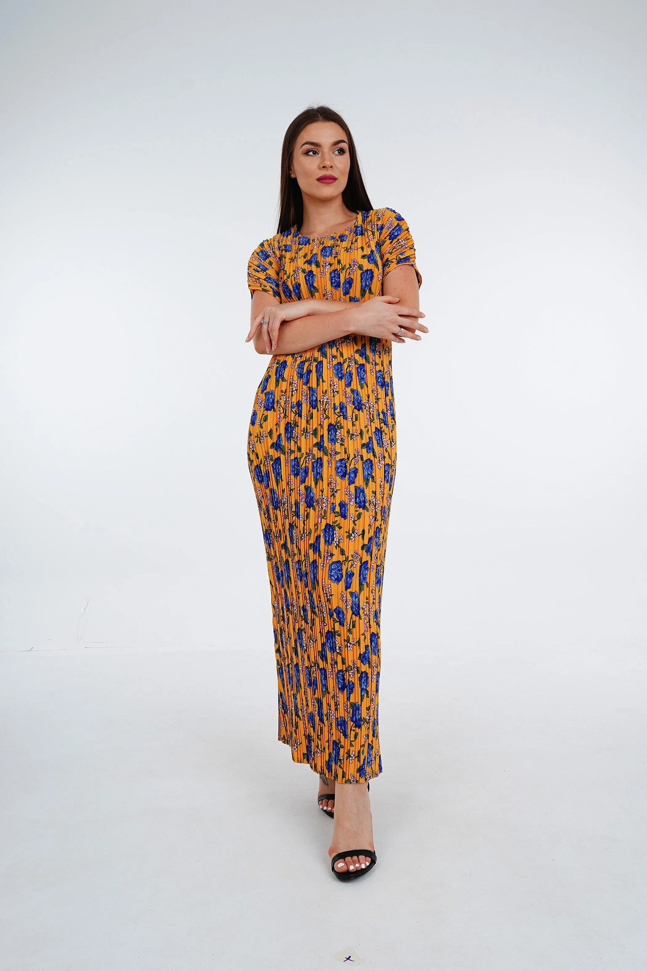 [Summer]Doreen Pleated Cap Sleeve Floral Dress