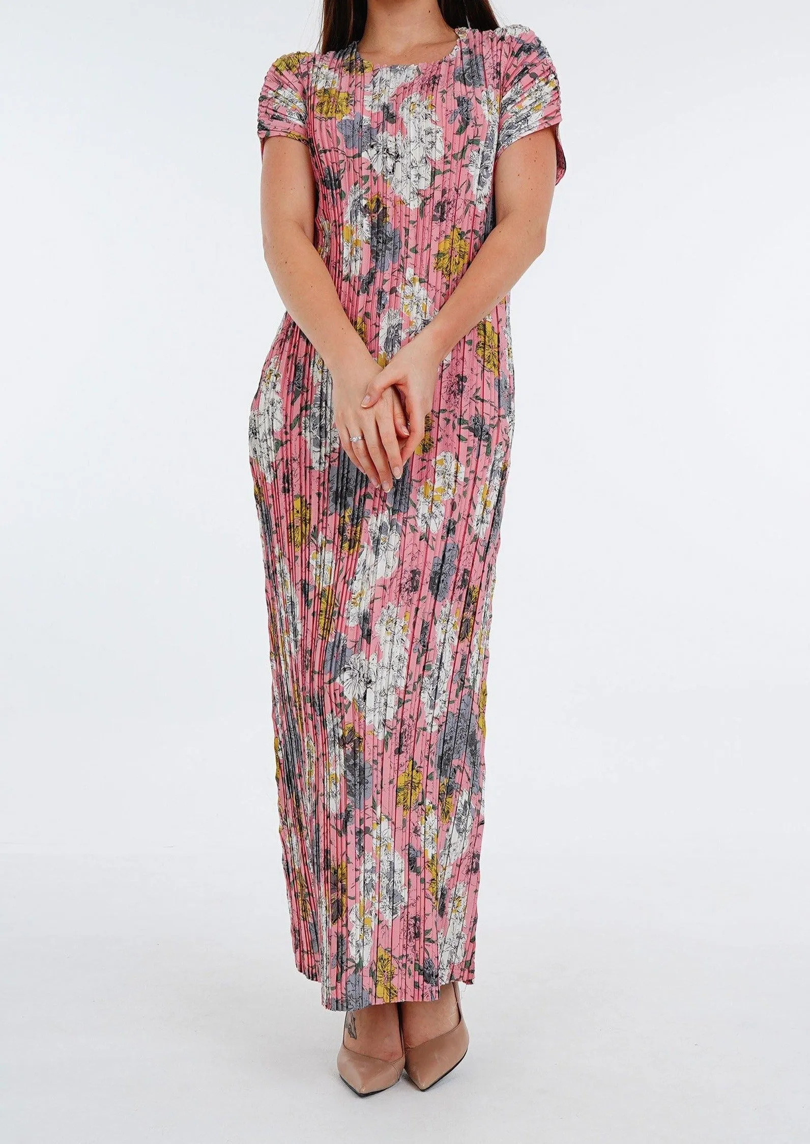 [Summer]Doreen Pleated Cap Sleeve Floral Dress