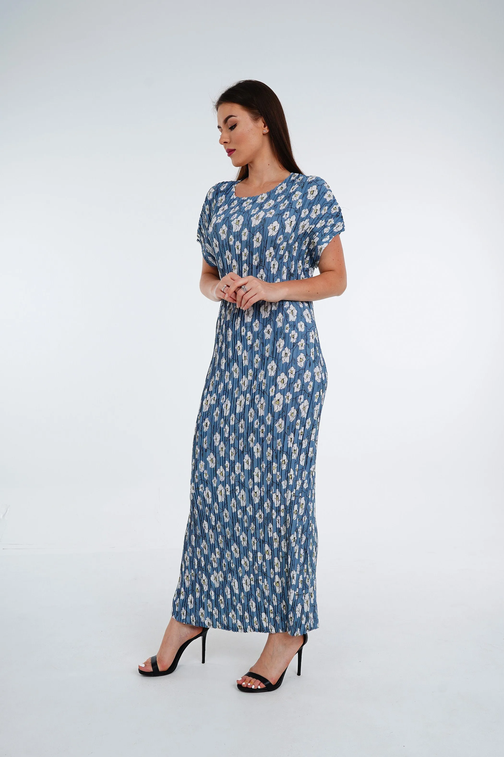 [Summer]Doreen Pleated Cap Sleeve Floral Dress
