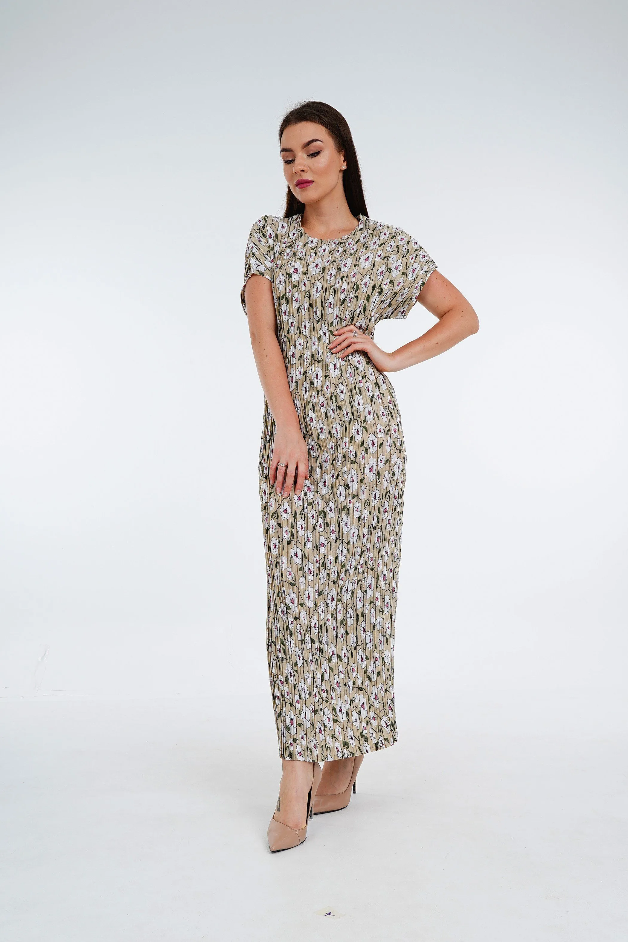 [Summer]Doreen Pleated Cap Sleeve Floral Dress