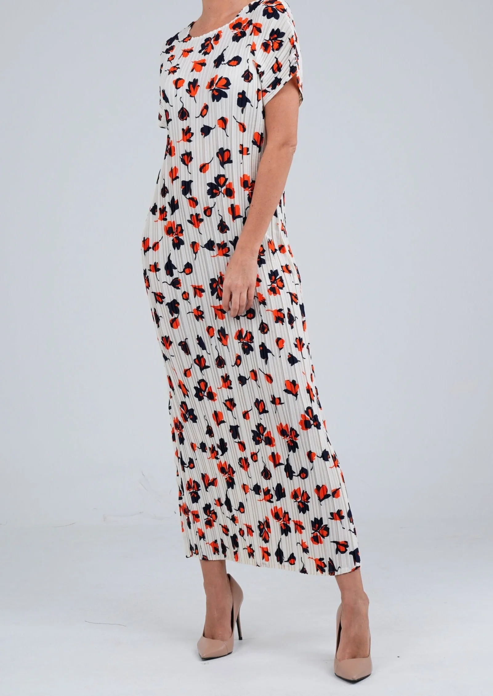 [Summer]Doreen Pleated Cap Sleeve Floral Dress