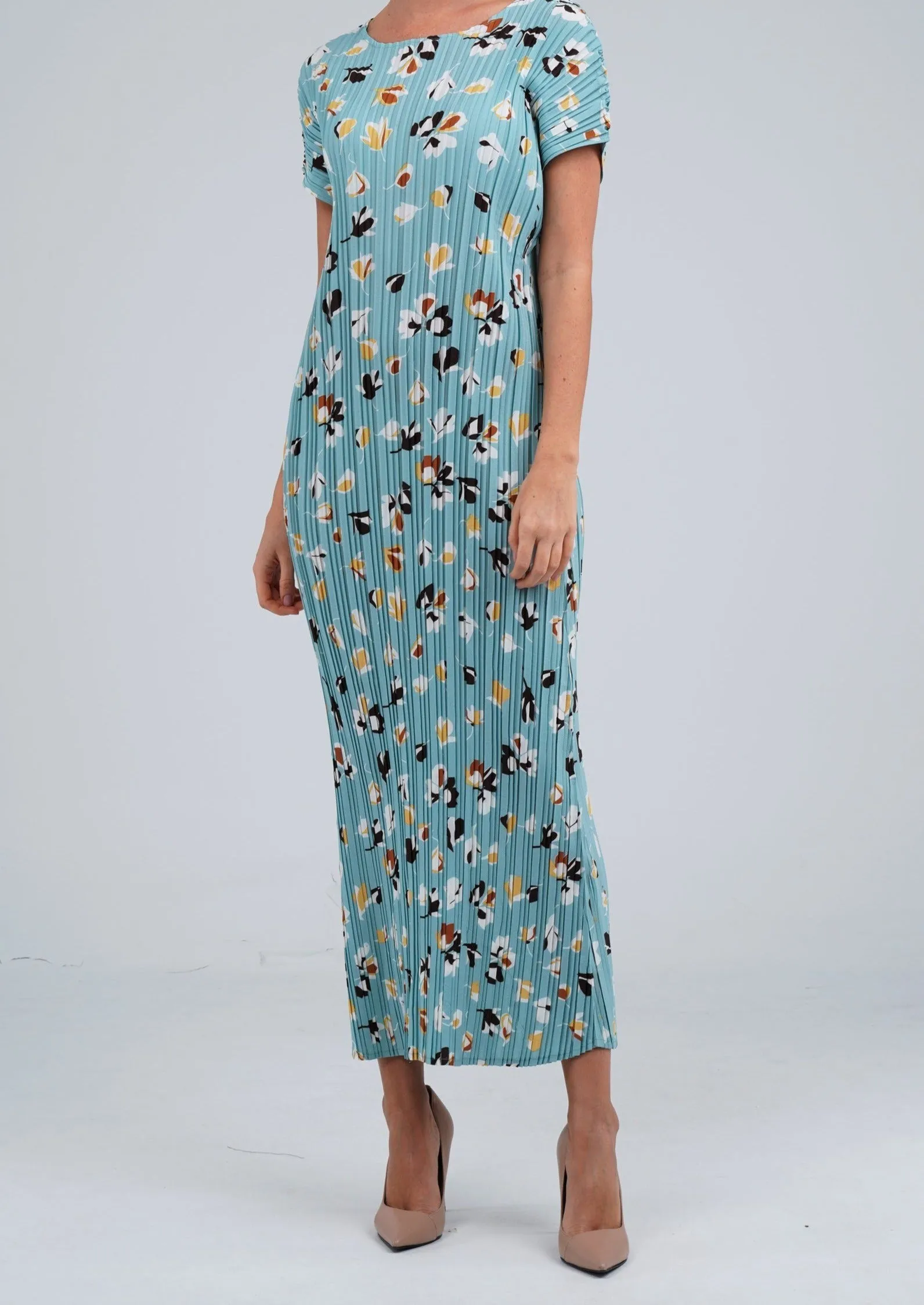 [Summer]Doreen Pleated Cap Sleeve Floral Dress