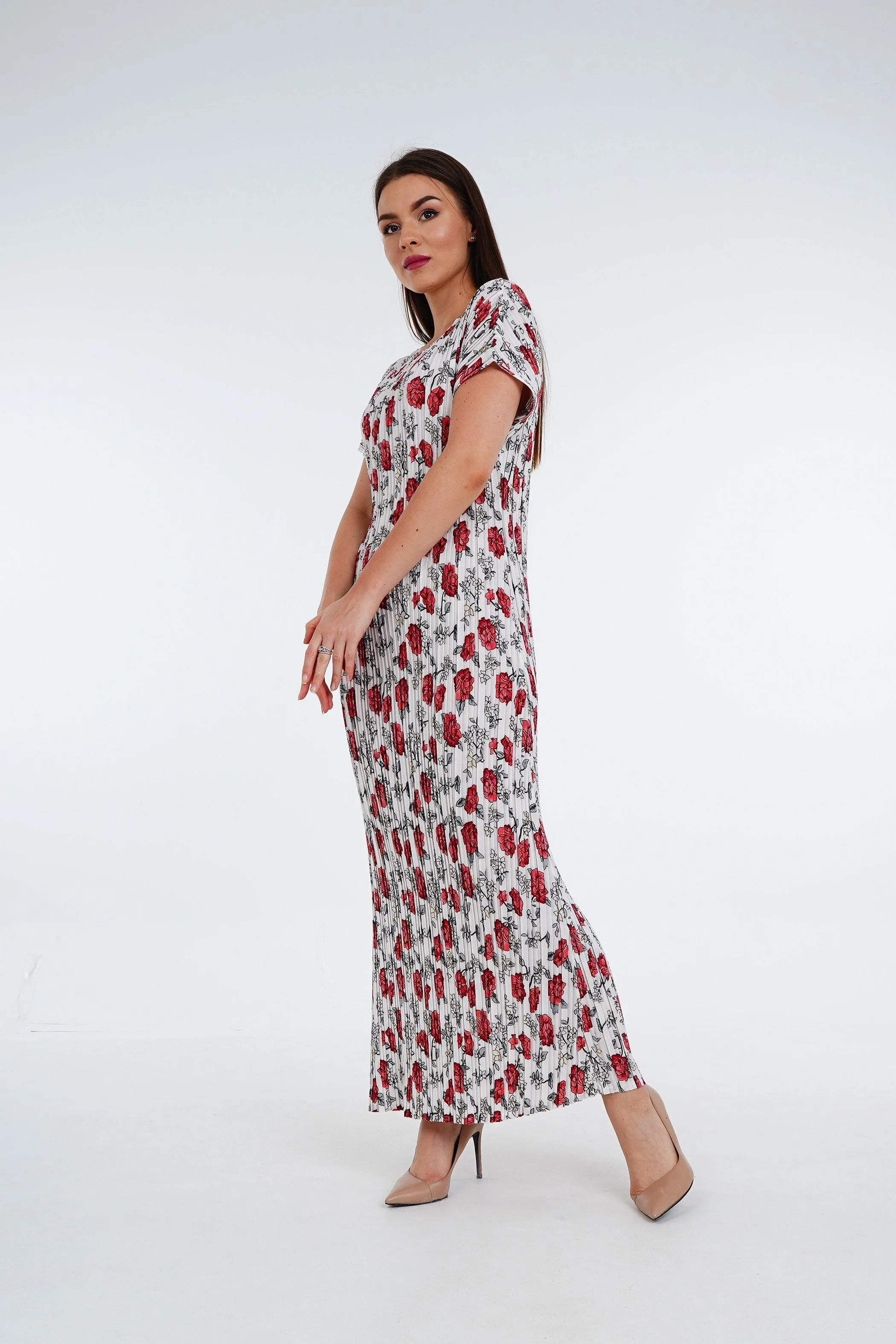 [Summer]Doreen Pleated Cap Sleeve Floral Dress