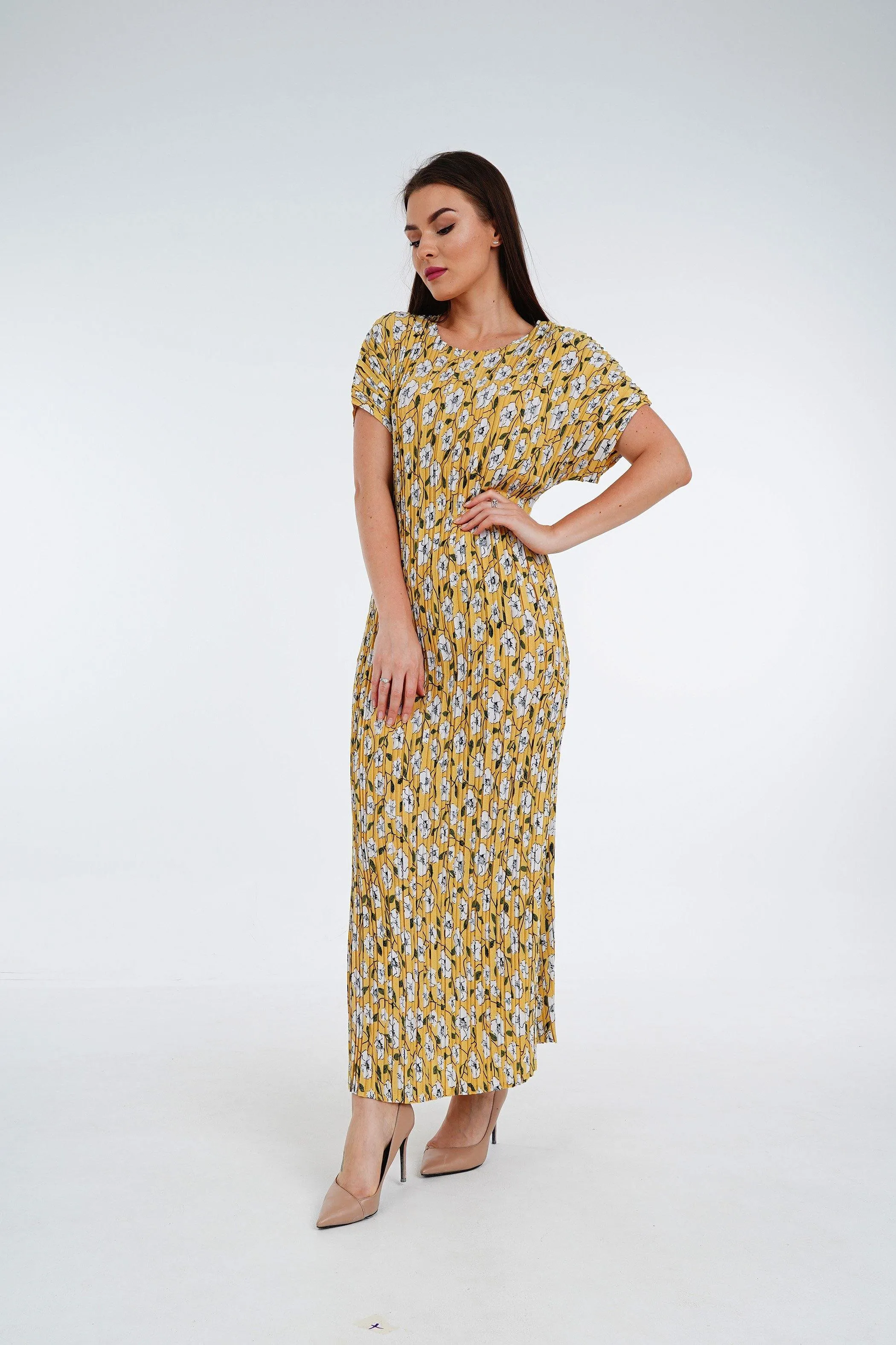 [Summer]Doreen Pleated Cap Sleeve Floral Dress