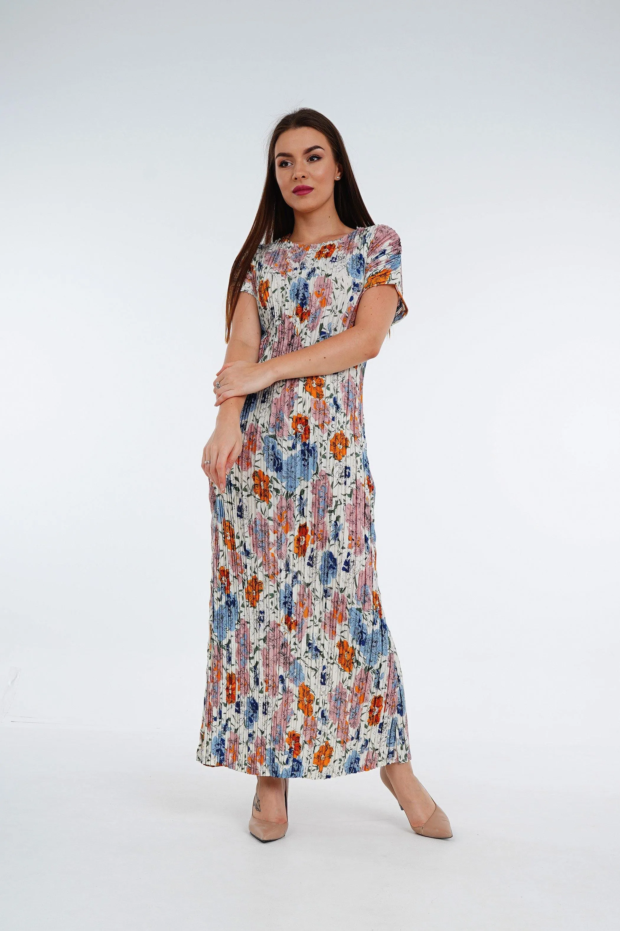 [Summer]Doreen Pleated Cap Sleeve Floral Dress