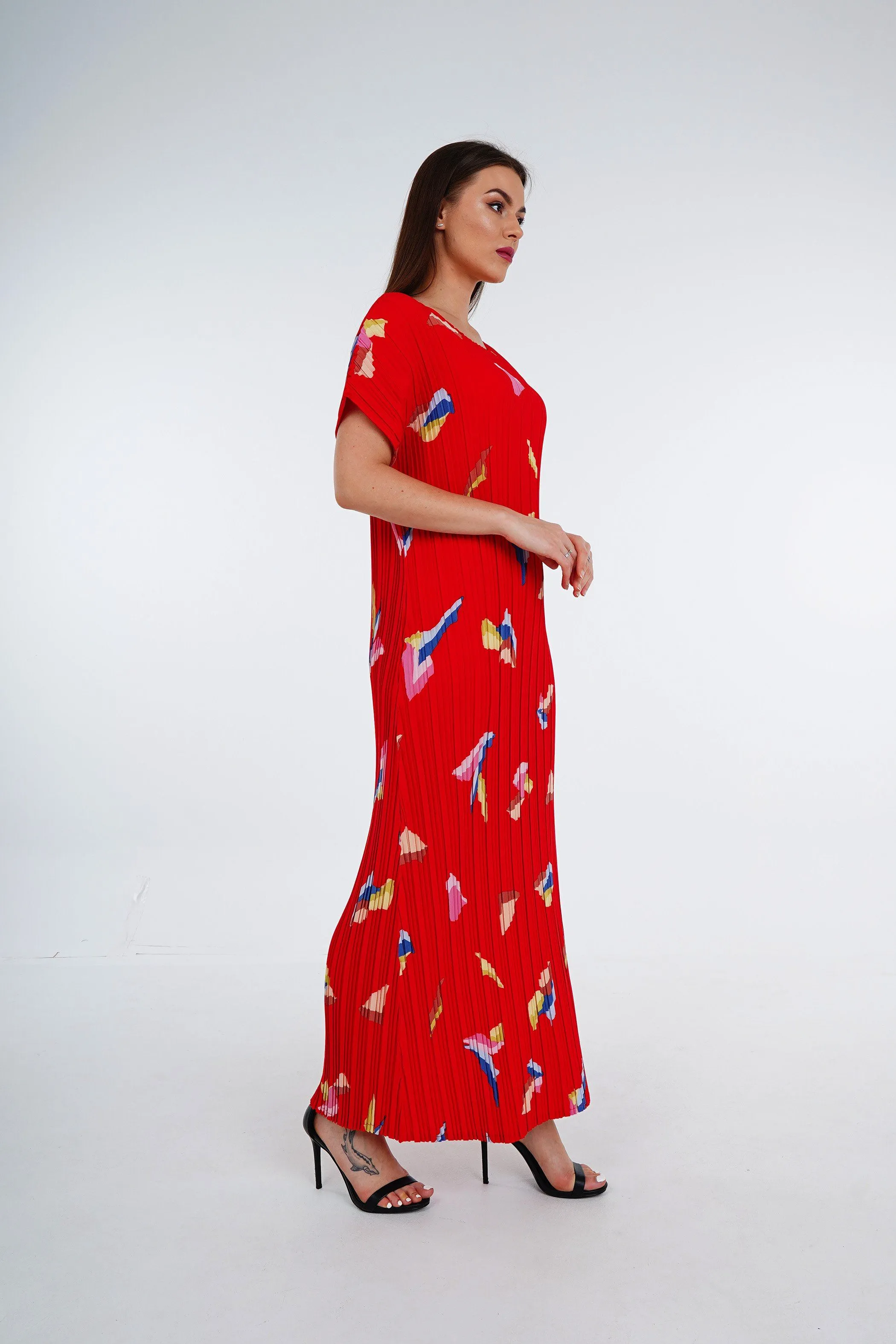 [Summer]Doreen Pleated Cap Sleeve Floral Dress