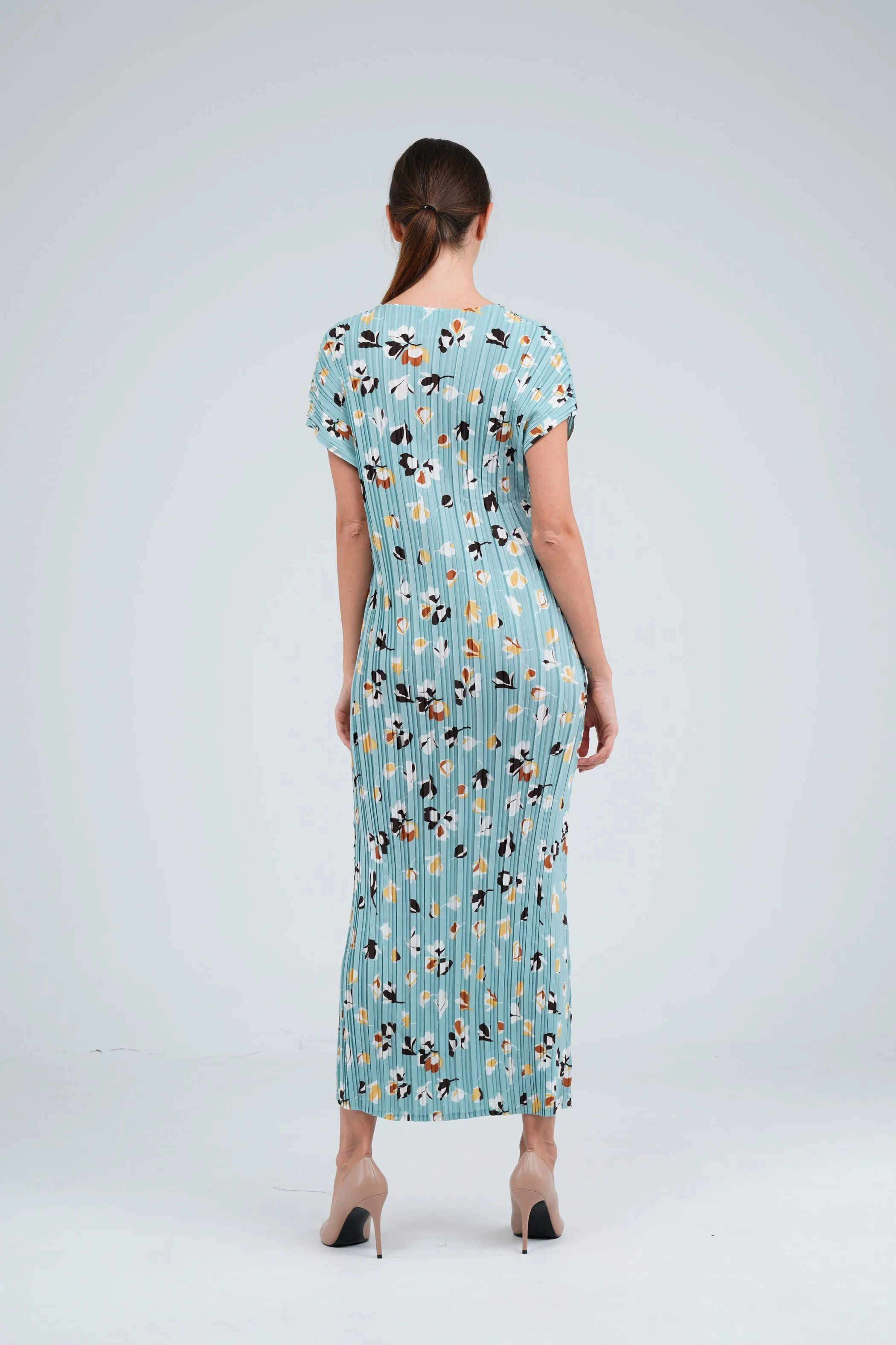 [Summer]Doreen Pleated Cap Sleeve Floral Dress