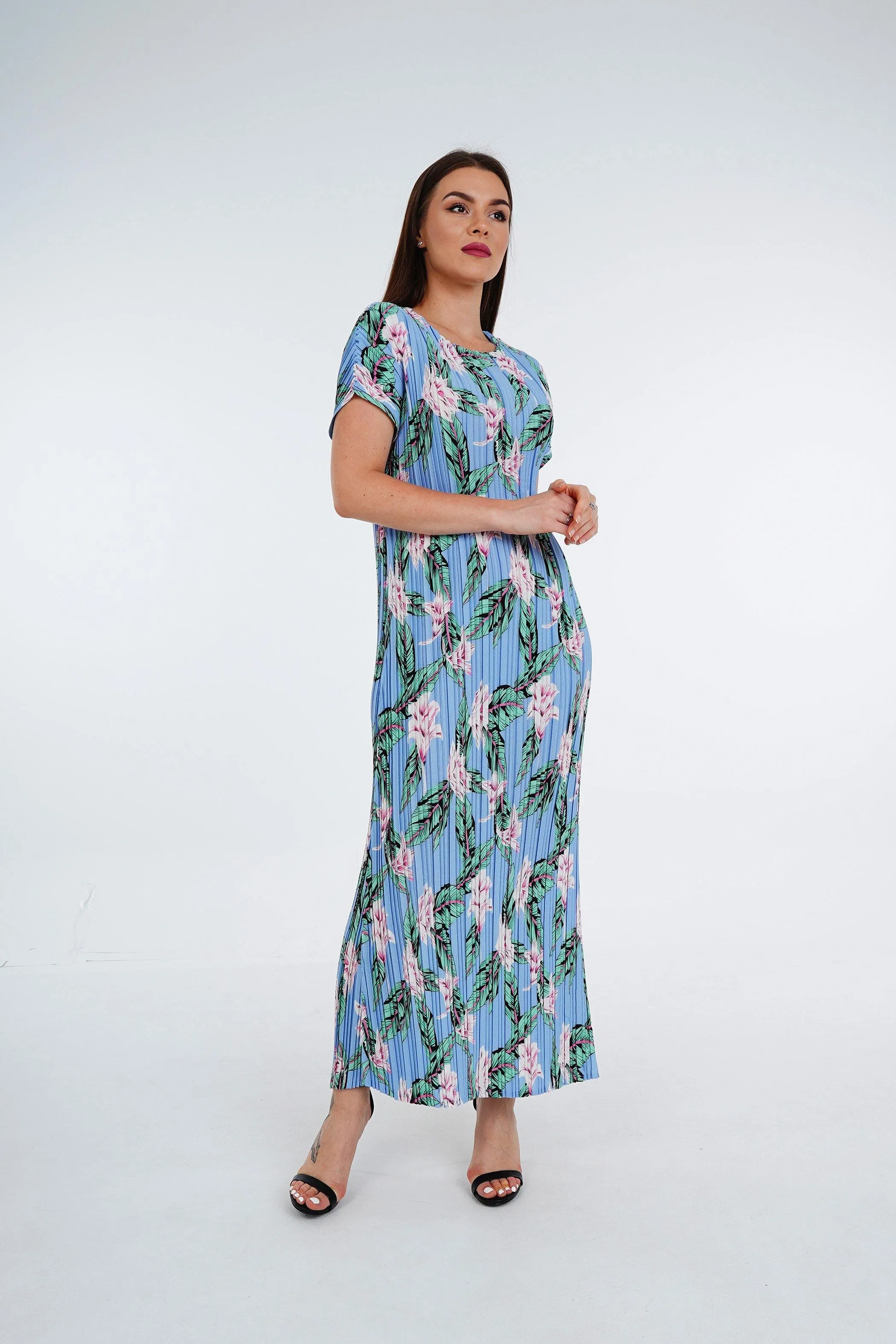 [Summer]Doreen Pleated Cap Sleeve Floral Dress