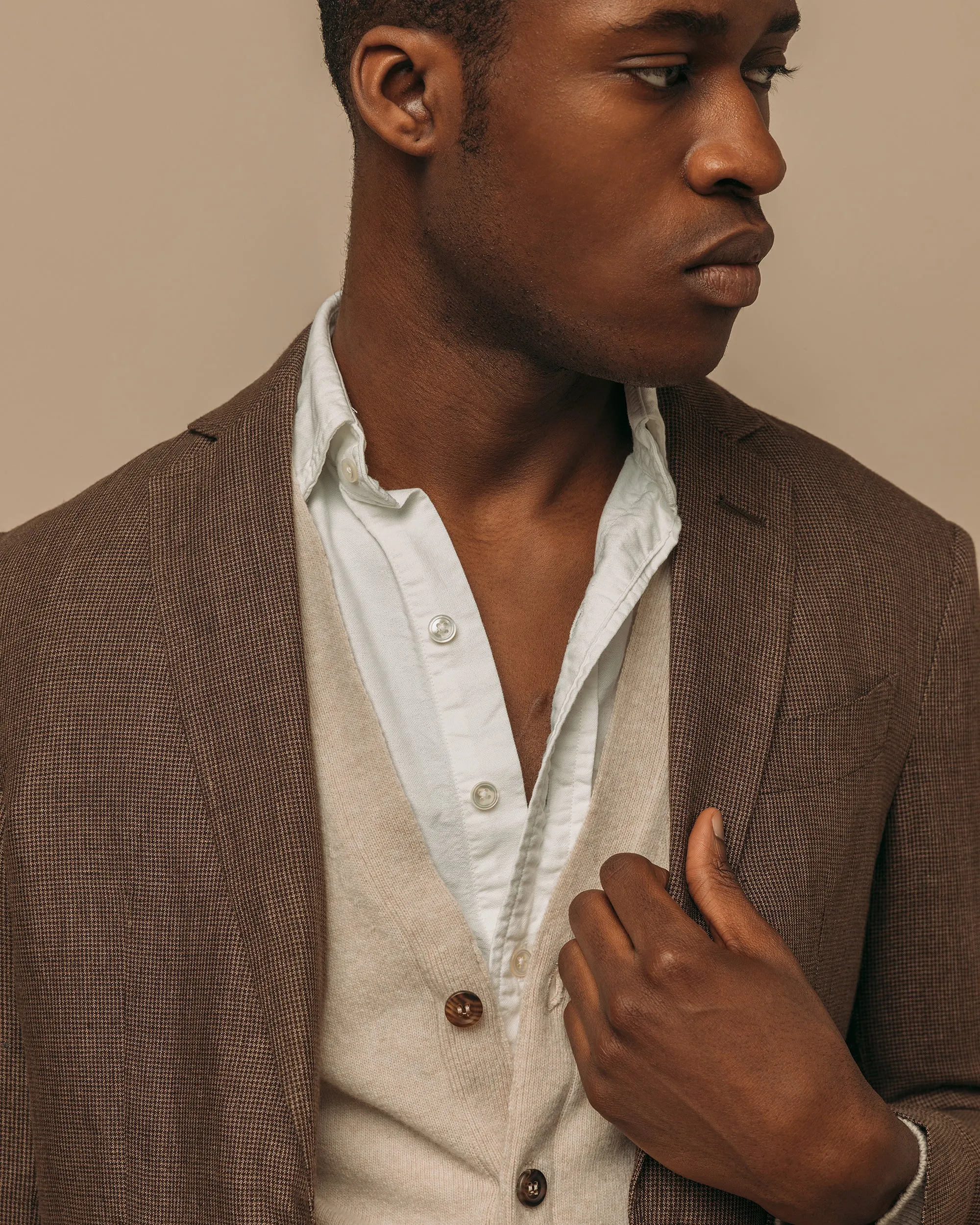 Superfine lambswool tennis cardigan in oatmeal