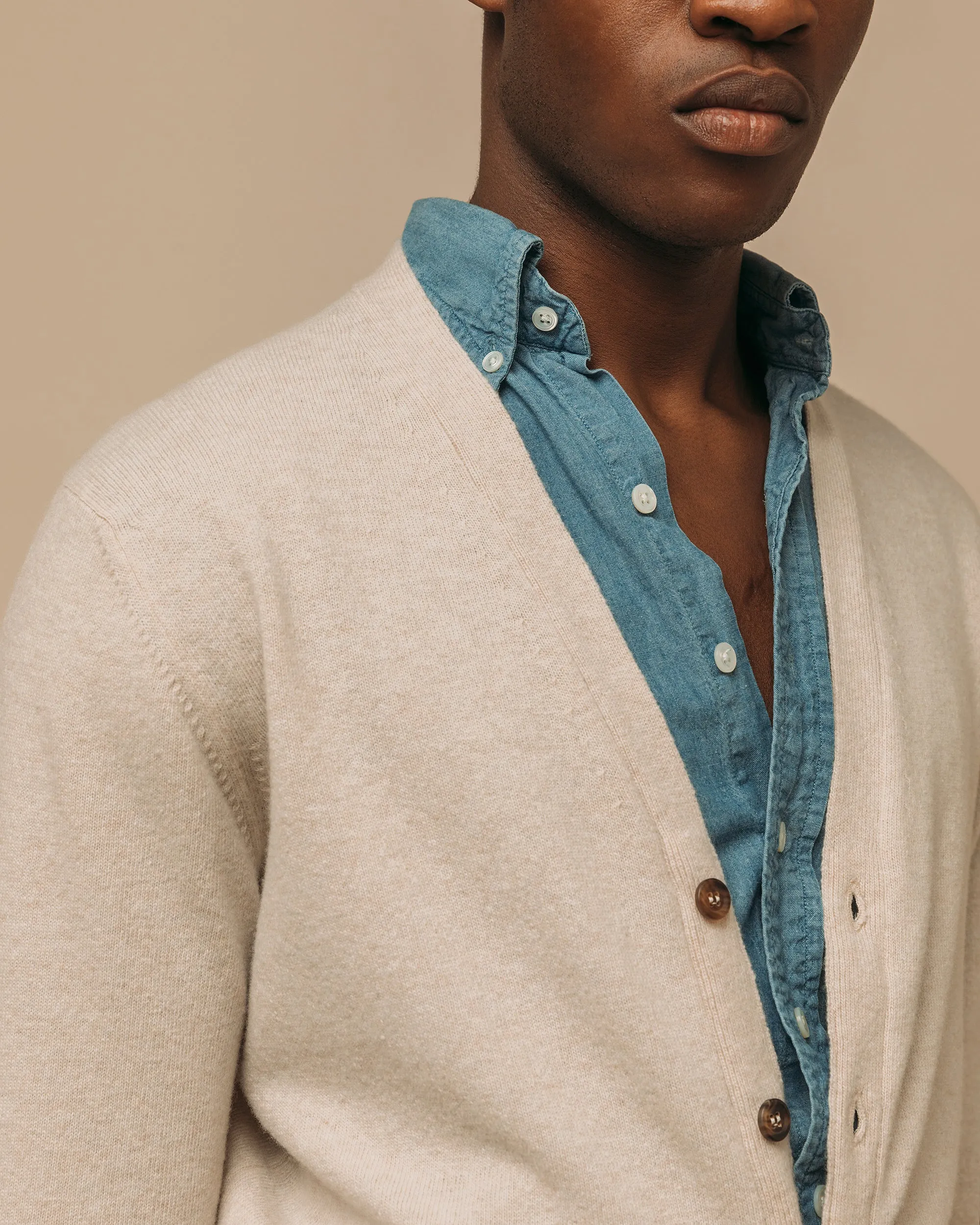 Superfine lambswool tennis cardigan in oatmeal