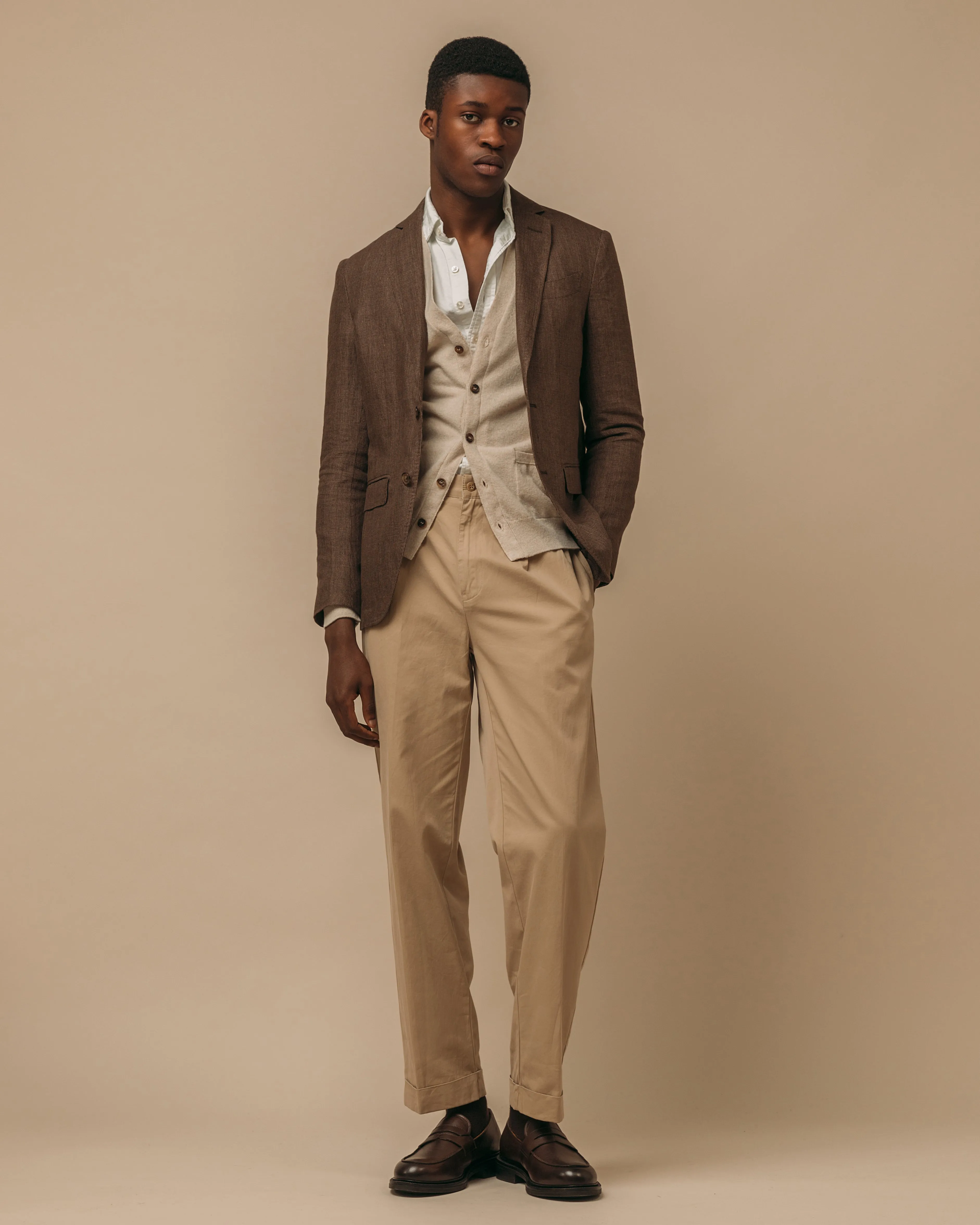 Superfine lambswool tennis cardigan in oatmeal