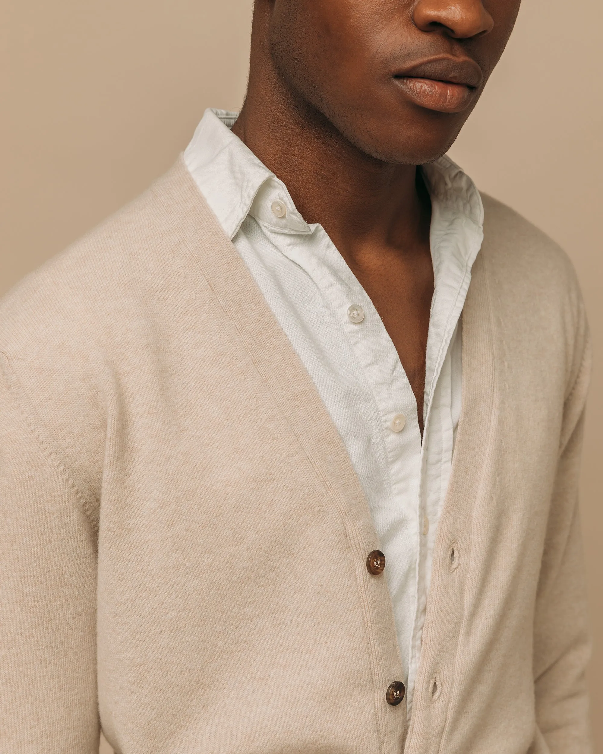 Superfine lambswool tennis cardigan in oatmeal
