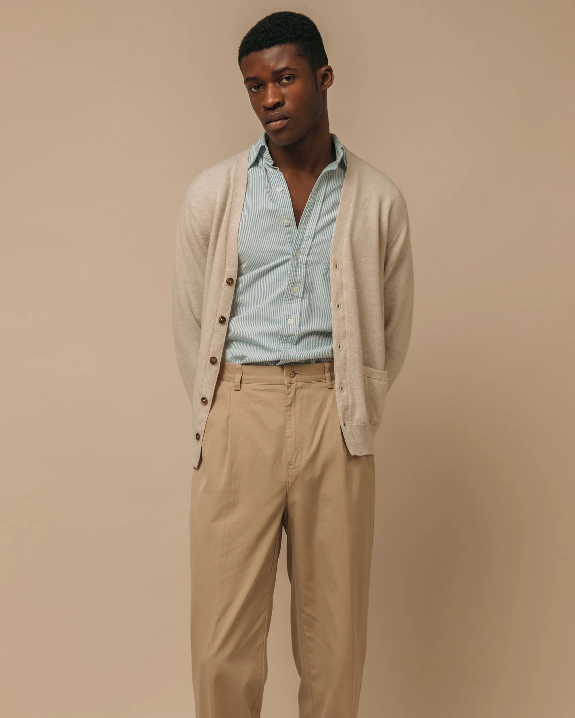 Superfine lambswool tennis cardigan in oatmeal