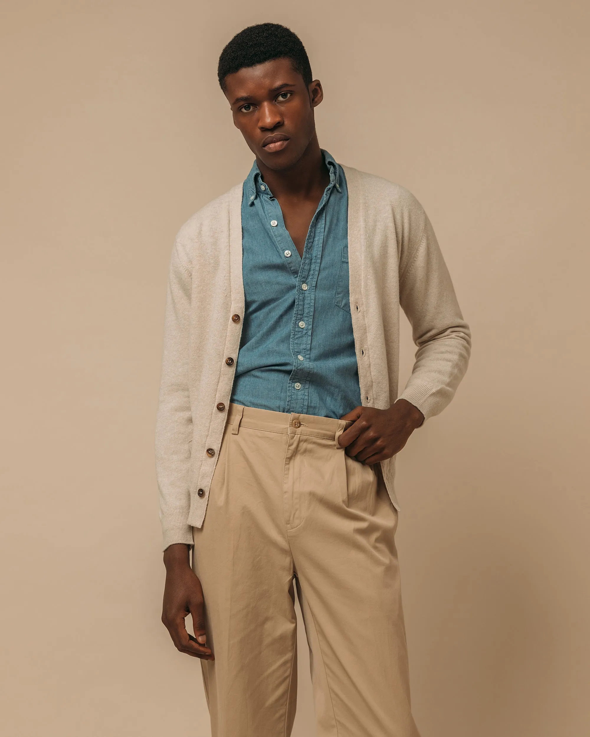 Superfine lambswool tennis cardigan in oatmeal