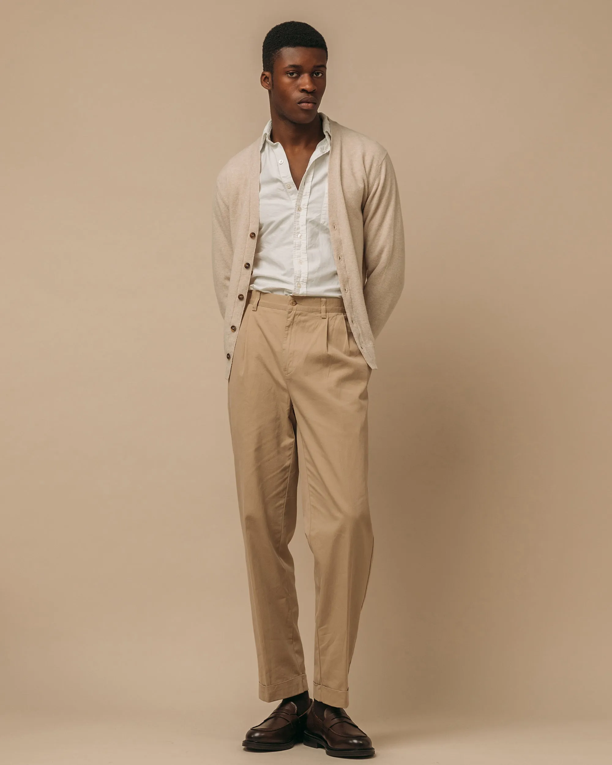 Superfine lambswool tennis cardigan in oatmeal