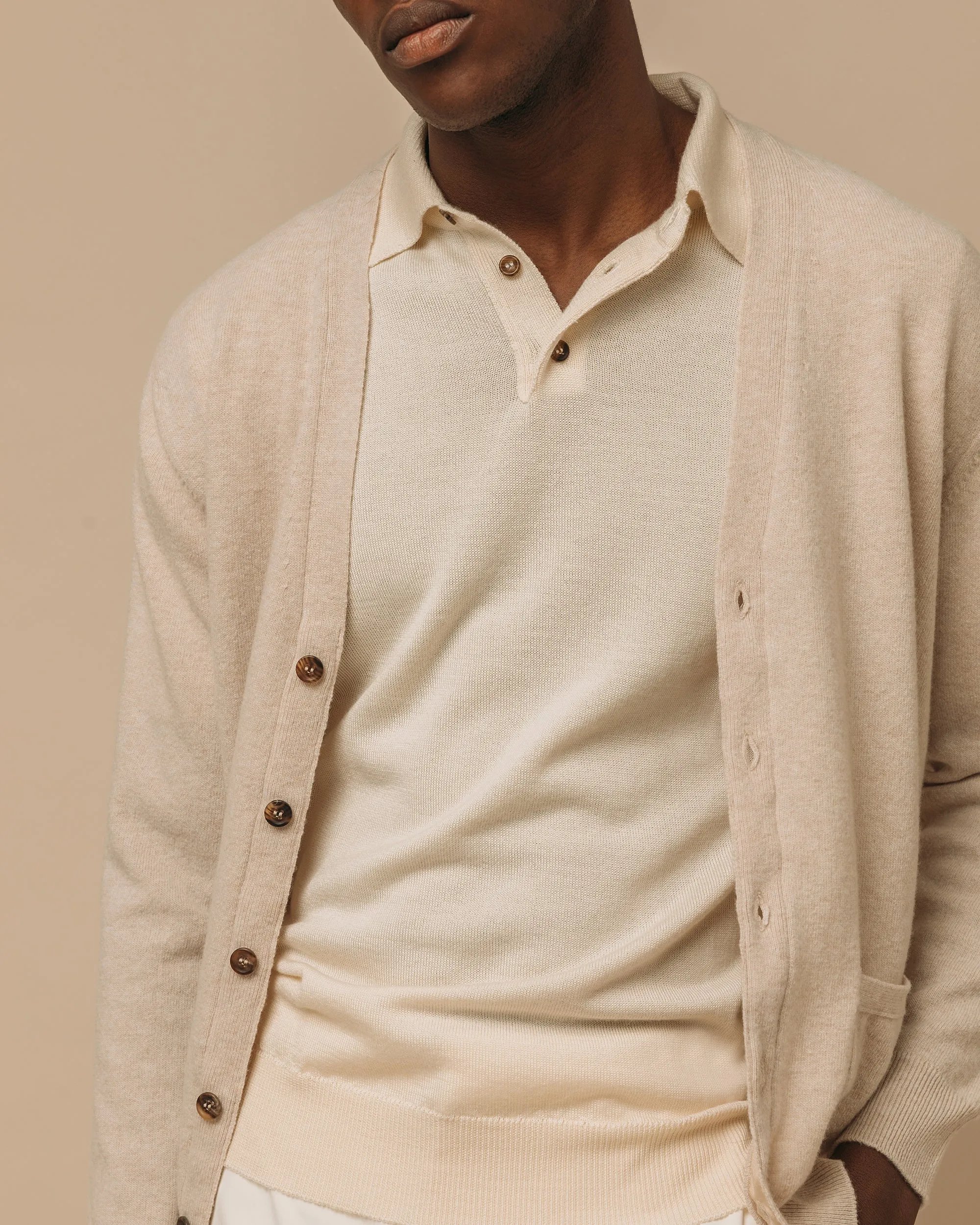 Superfine lambswool tennis cardigan in oatmeal