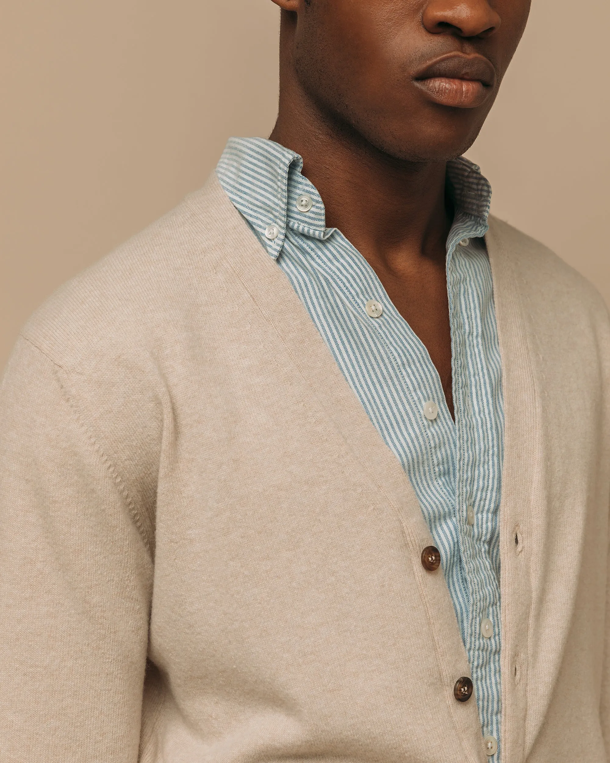 Superfine lambswool tennis cardigan in oatmeal